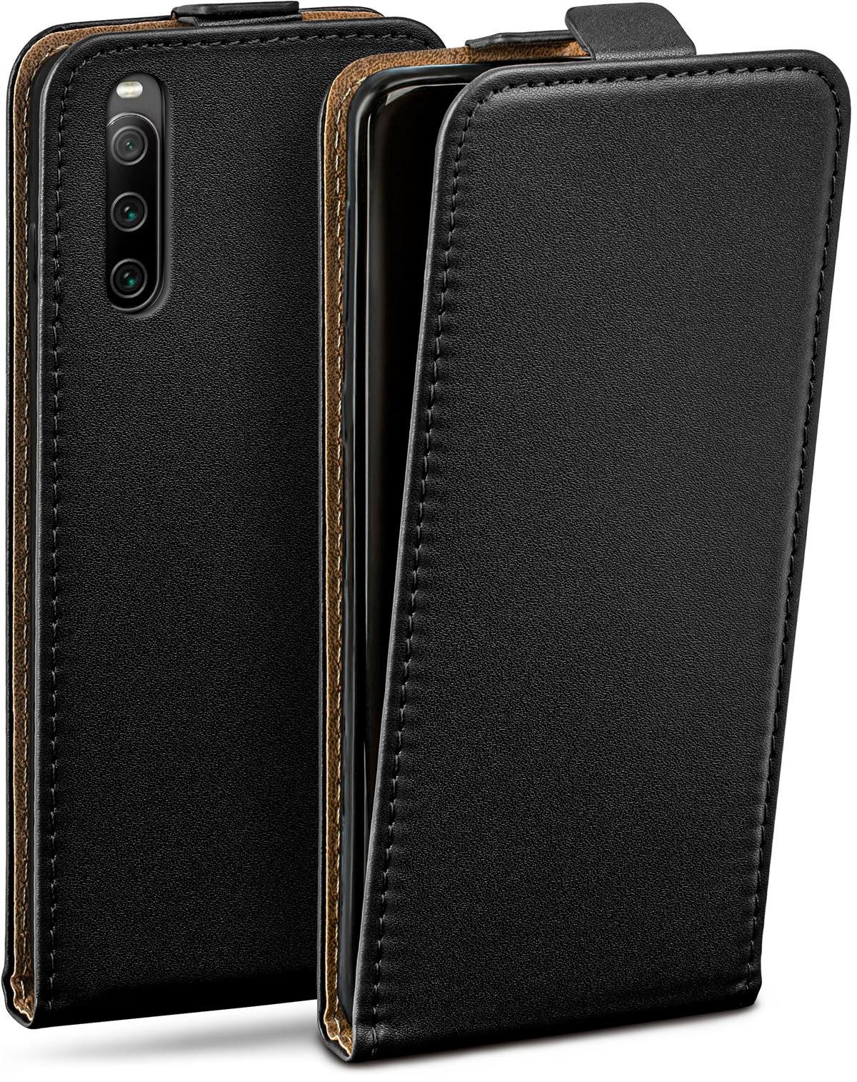 moex Handyhülle für Sony Xperia 10 V Hülle Klappbar Flip Case Schwarz 6,1 Zoll, 360 Grad Schutz Handytasche Leder Optik PU Lederhülle Cover Klapphülle