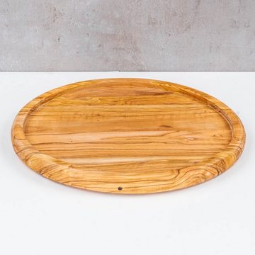 Levandeo® Dekoteller, Flacher Holz Servierteller 30cm Olivenholz Holzteller Natur Unikat