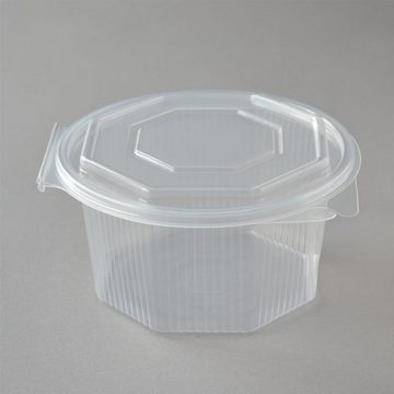 Einwegschale 200 Stück Haushaltsbox mit anhängendem Deckel, 8-eckig, 1000 ml, transparent Salatbox Salatschalen Feinkostbecher Klappbox