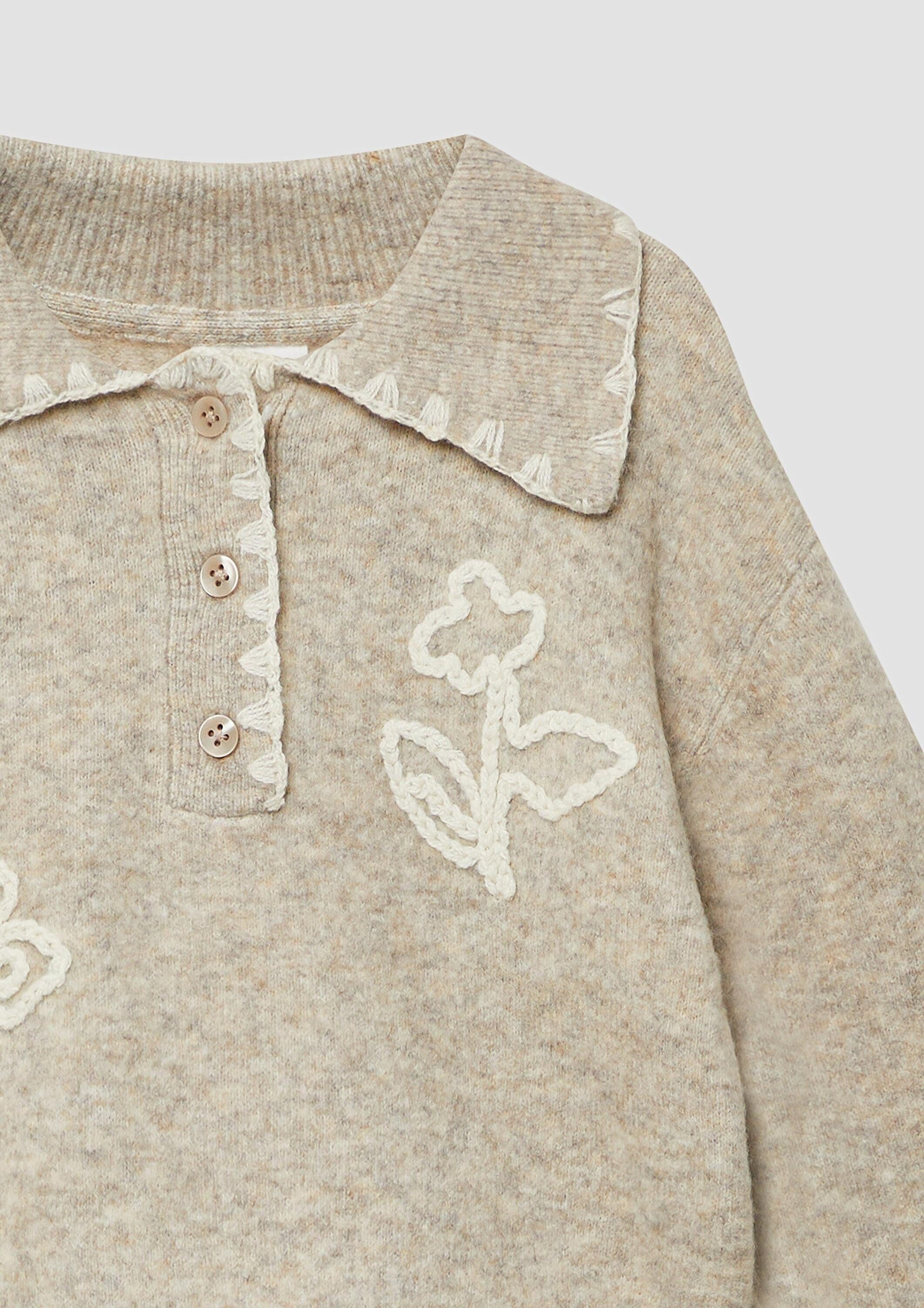 s.Oliver Longpullover Strickpullover Pullover mit Polokragen und floralen Stickerei-Details