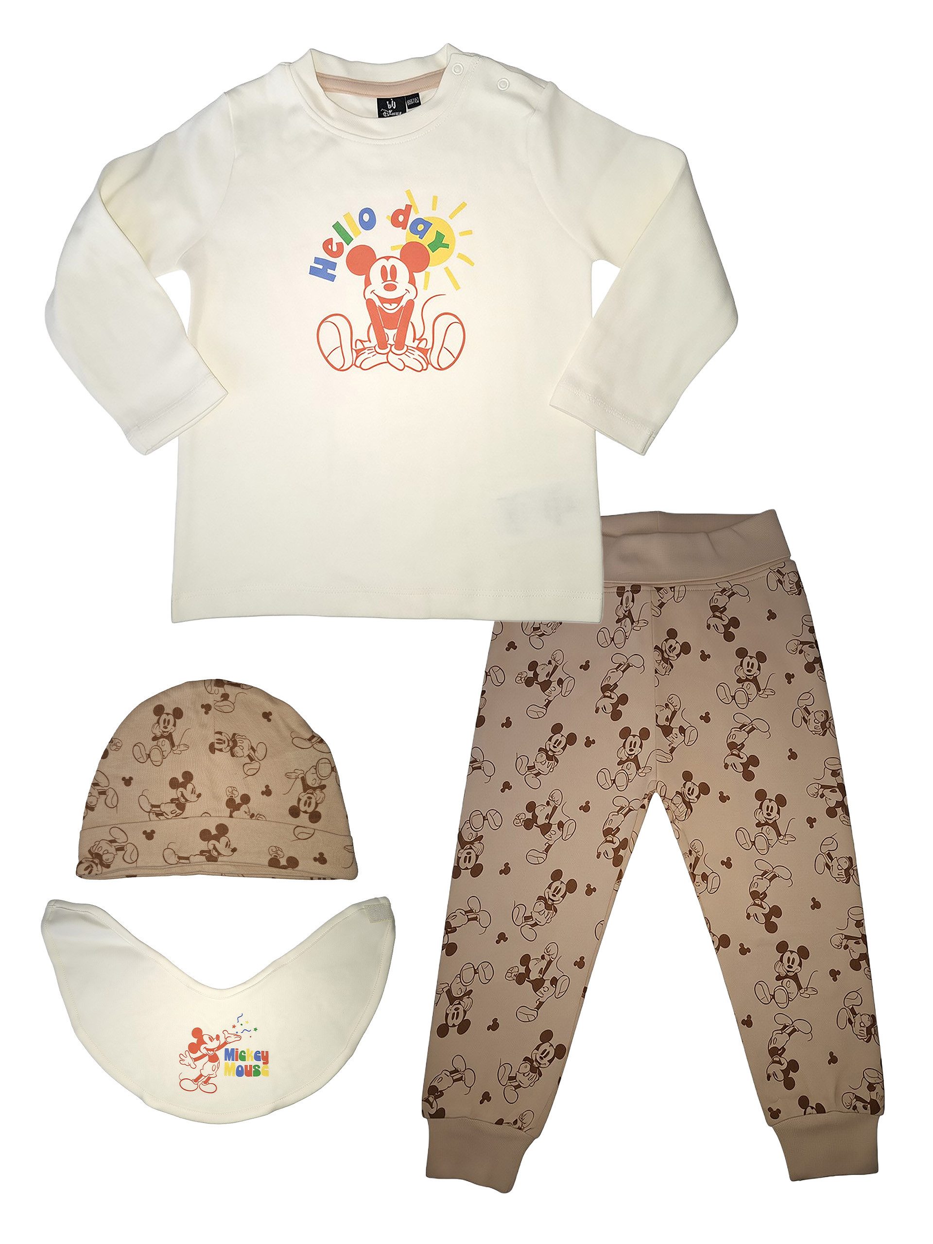 United Labels® Shirt & Hose Mickey Mouse Baby Set Pullover, Hose, Mütze und Halstuch 4-Teiler