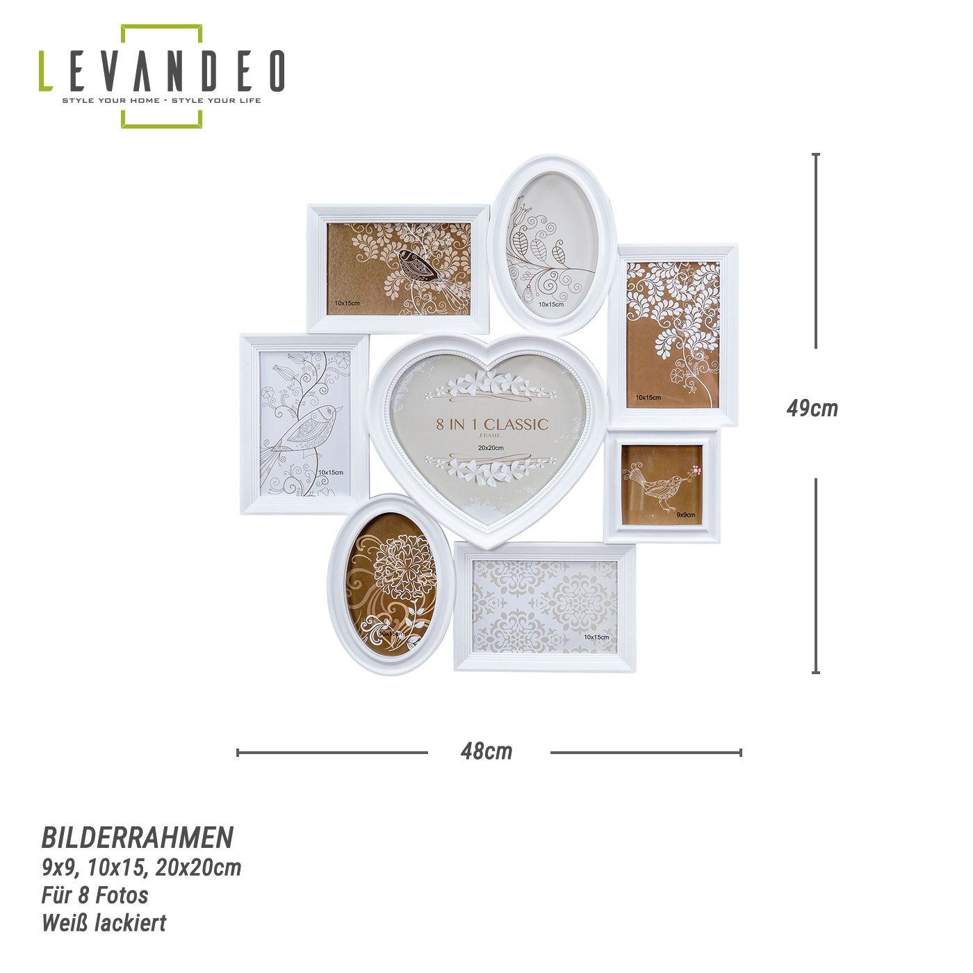 Levandeo® Bilderrahmen Collage, Fotorahmen Bilderrahmen Herz Weiß 8 Fotos S günstig online kaufen