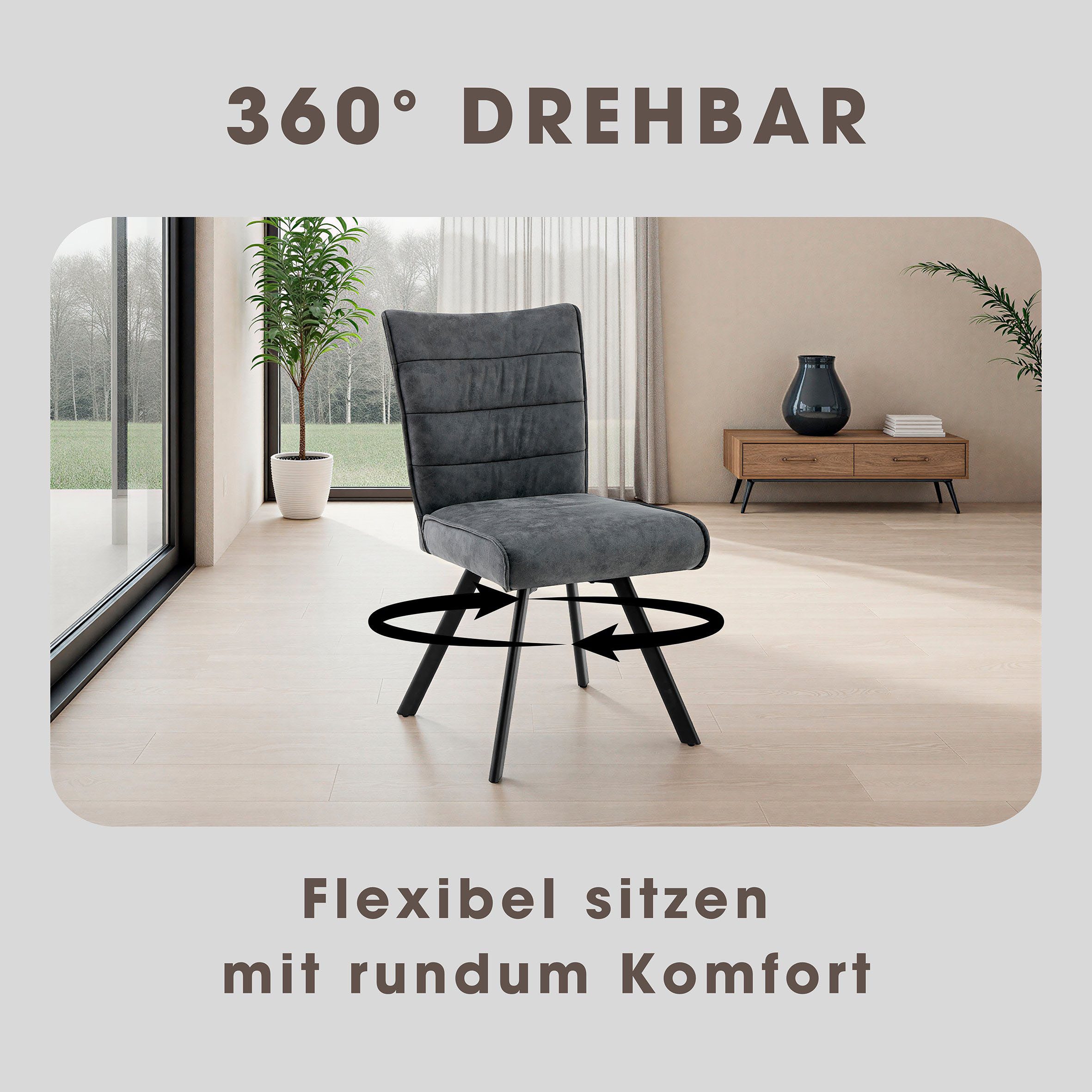 byLIVING Esszimmerstuhl ROBBIE (Set, 2 St), Microfaser, 360° drehbar, Taschenfederkern,Steppung Rücken, Keder – Bild 3 von 5