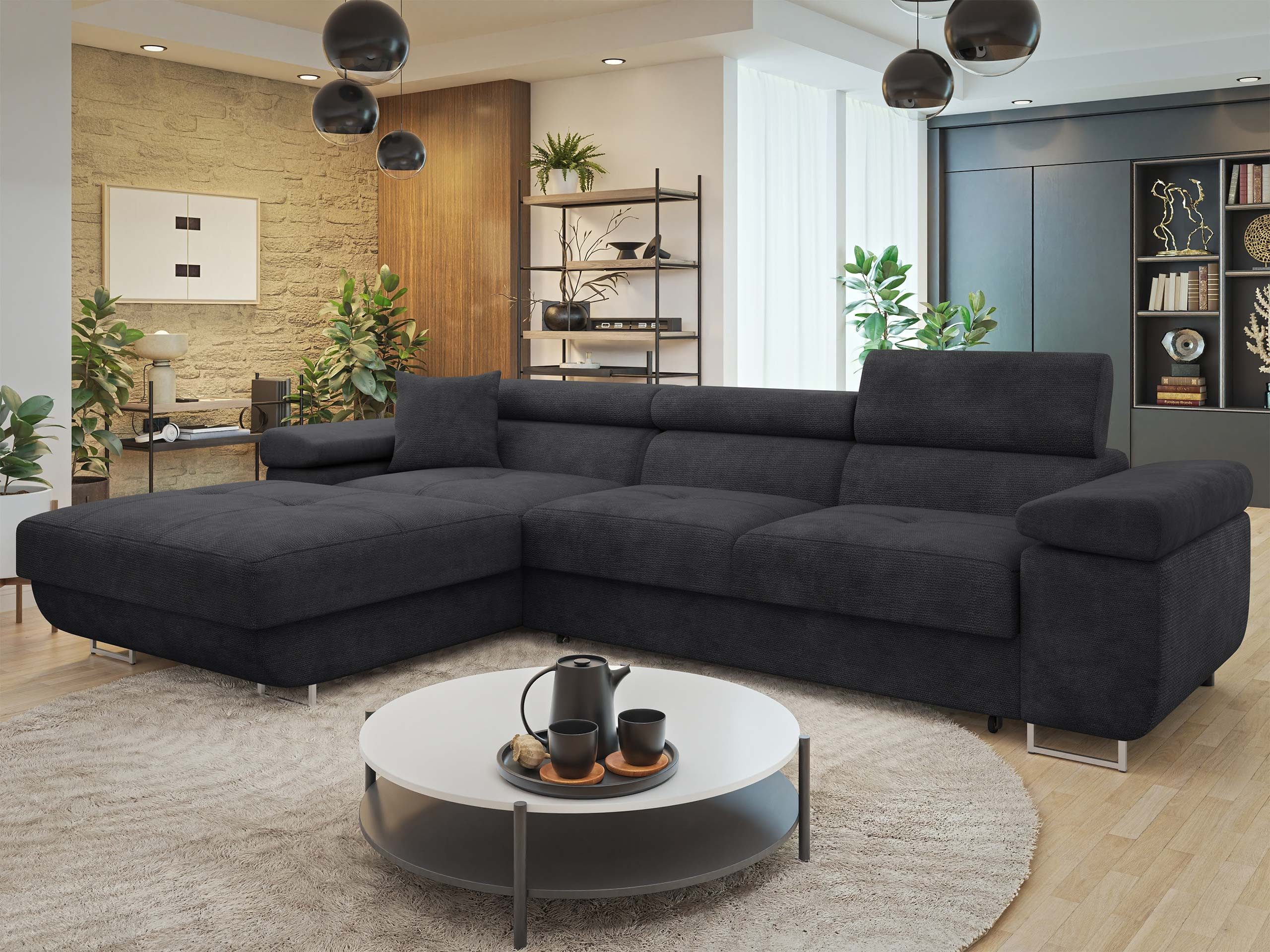 MIRJAN24 Ecksofa Torezio Mini, mit Bettkasten und Schlaffunktion, Einstellbare Kopfstützen, 280x170x70-90 cm