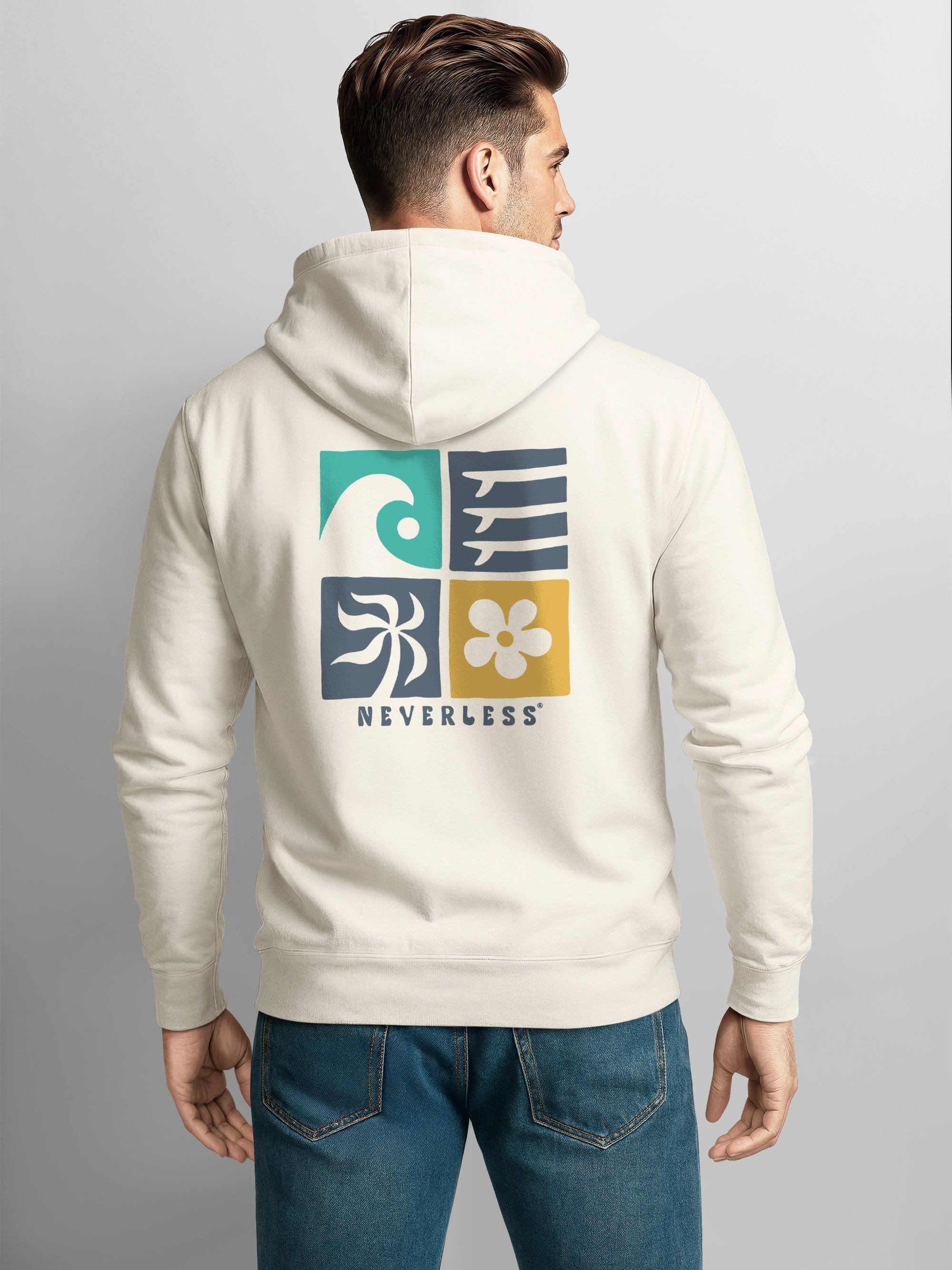 Neverless Hoodie Hoodie Backprint Herren Surfer Style Rückenaufdruck Icons Maritim