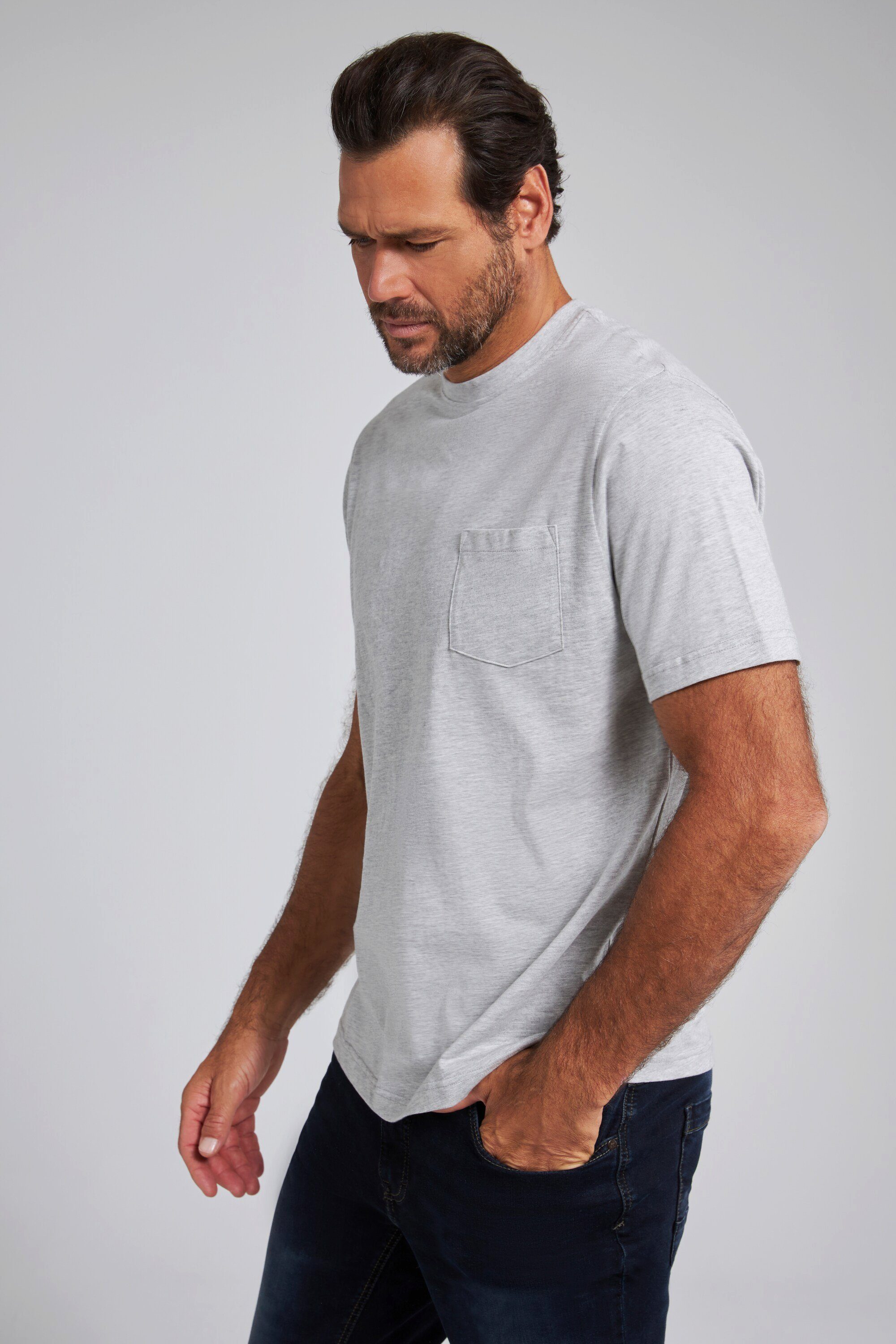 JP1880 T-Shirt T-Shirt Halbarm Brusttasche grau melange