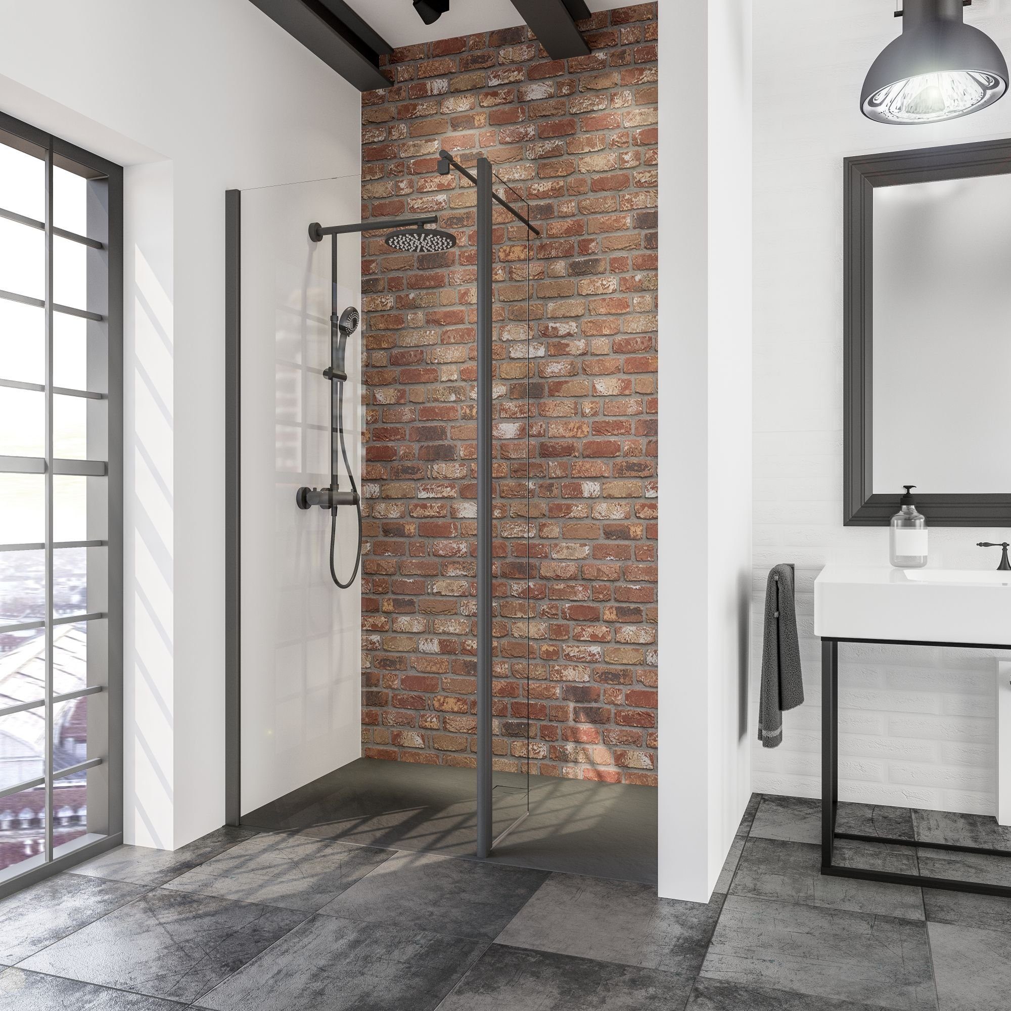Schulte Walk-in-Dusche Alexa Style 2.0 Duschwand 80-120x190 cm, Sicherheitsglas, bewegliches Seitenteil Schwarz