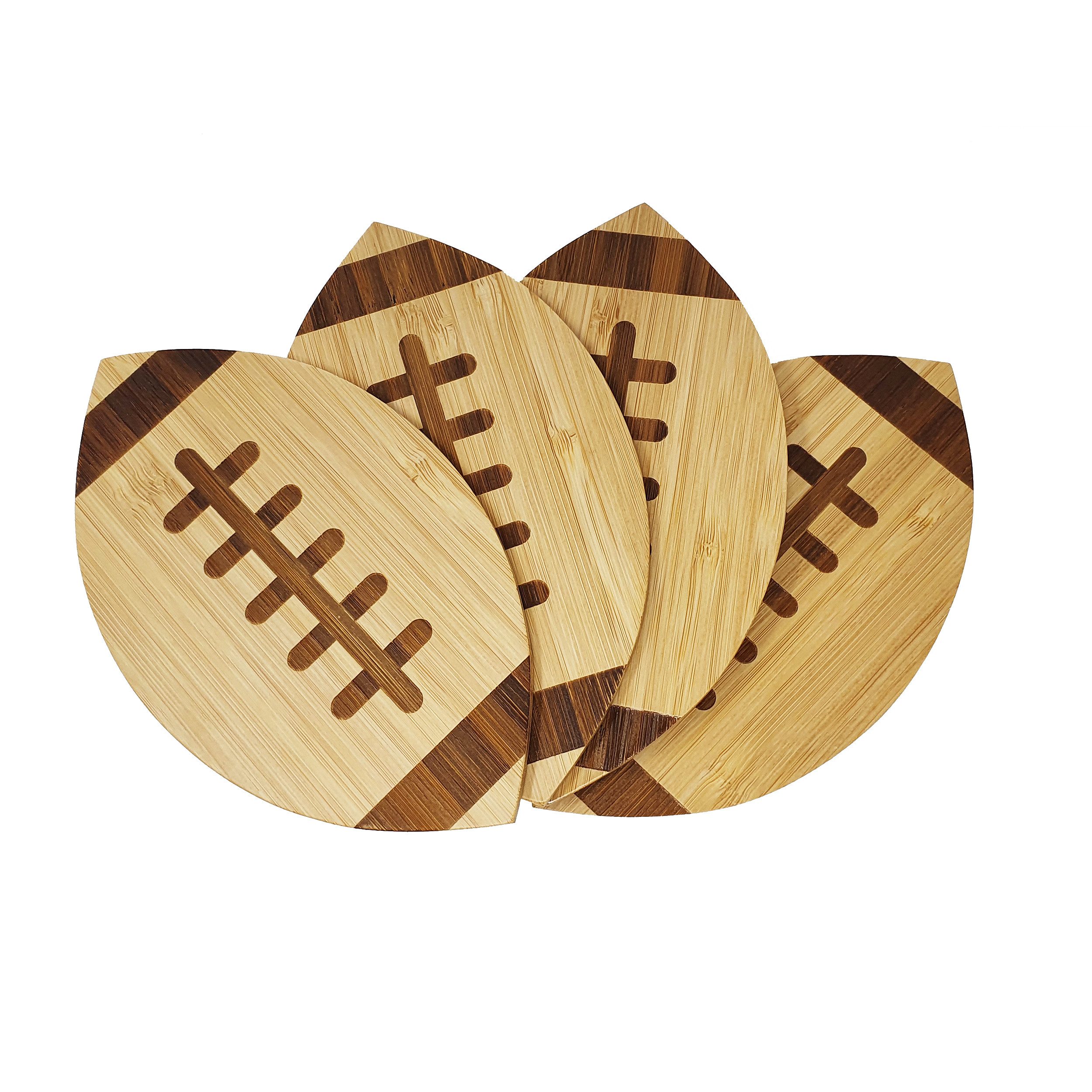 40YARDS Getränkeuntersetzer American Football Untersetzer aus Bambus (4 Stück) - eingravierte Naht, Zubehör für 40YARDS Football Gläser & Tassen, Set, 4-tlg., Bambus Holz