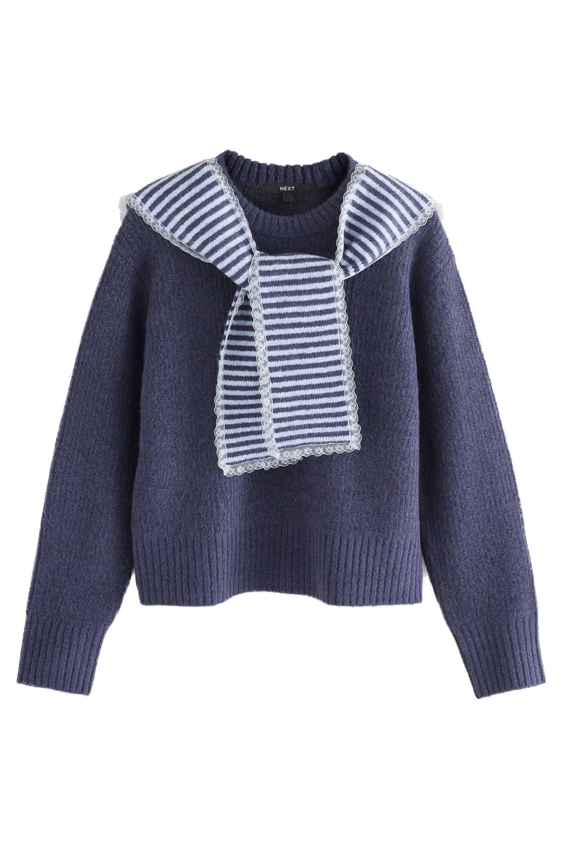 Strickpullover Strickpullover mit Spitzenbesatz und Schal