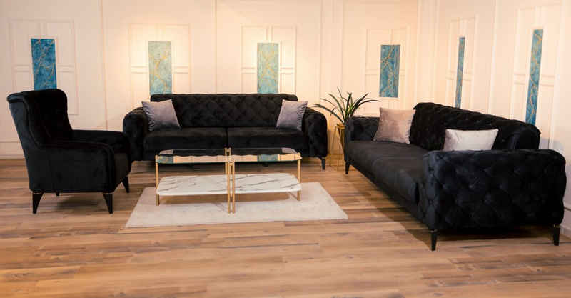 Möbeldreams Sofa Premium Sofa-Set Arizona Chesterfield Modern 3Teilig / Samt