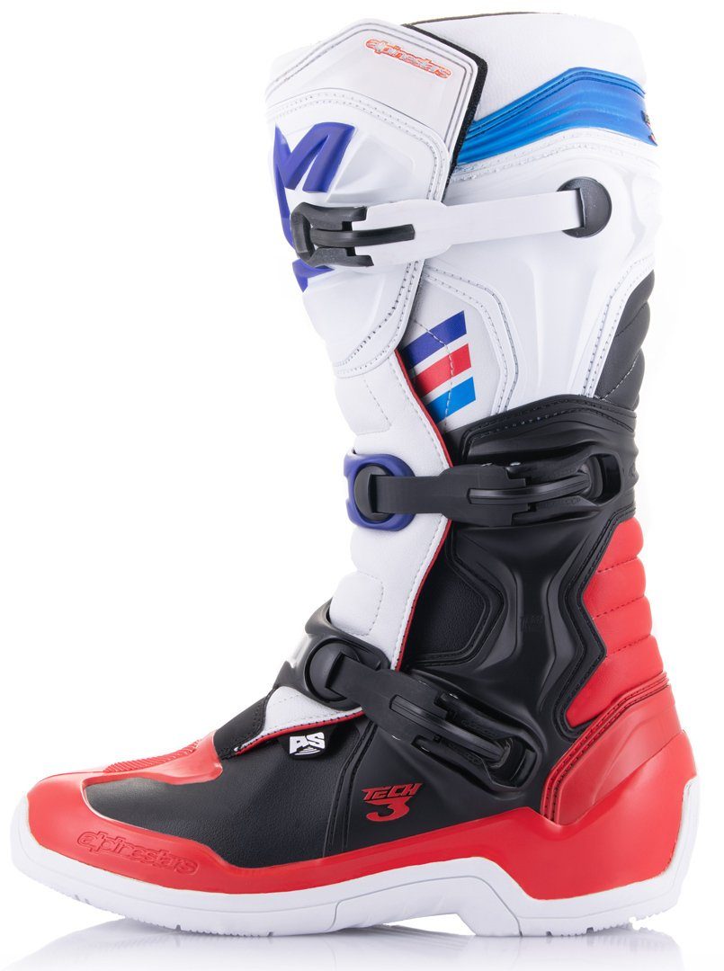 Alpinestars Tech Stiefel 3 Black/White/Red/Blue Motocross Motorradstiefel