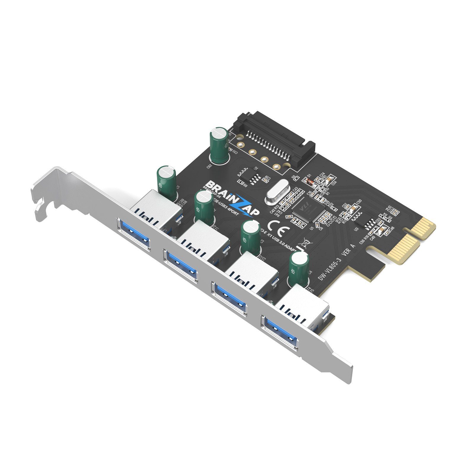 BRAINZAP USB PCIe Erweiterungskarte Modulkarte PCI-Express zu USB Typ A, 4x USB 3.2 Gen1/3.0, PCI-Express 3.0 x1
