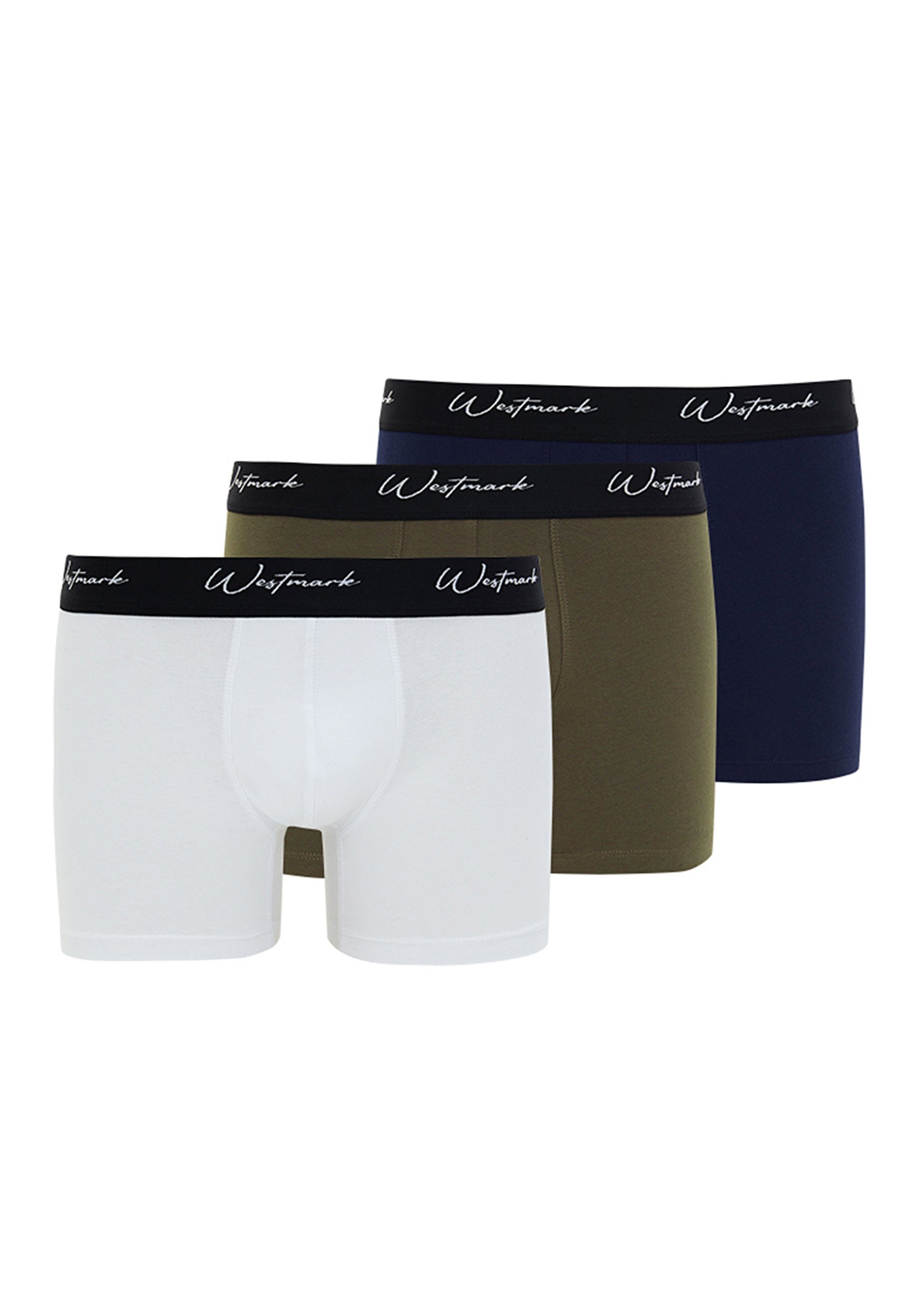 Khaki Retro WESTMARK - Ohne Pack Pant Retro White 3-St) LONDON Boxer / - Short / / Navy (Spar-Set, - Baumwolle 3er Lucas Eingriff