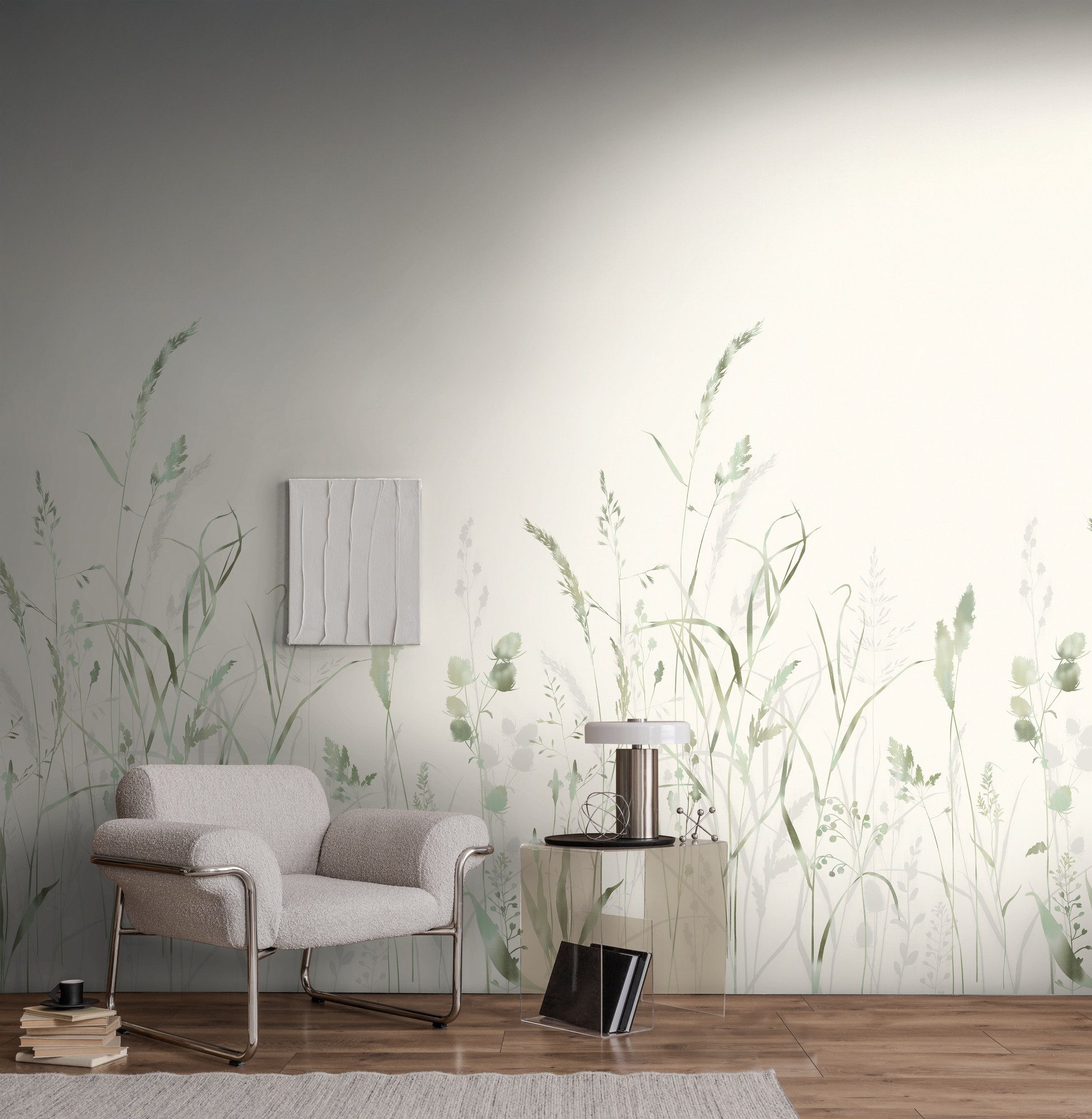 living walls Fototapete The Wall 4 Botanic – Filigrane Gräserwiese Vlies-Fototapete, leicht strukturiert, matt, naturalistisch, Motiv, (1 St), Filigrane Gräserwiese mit dekorativer Tiefenwirkung