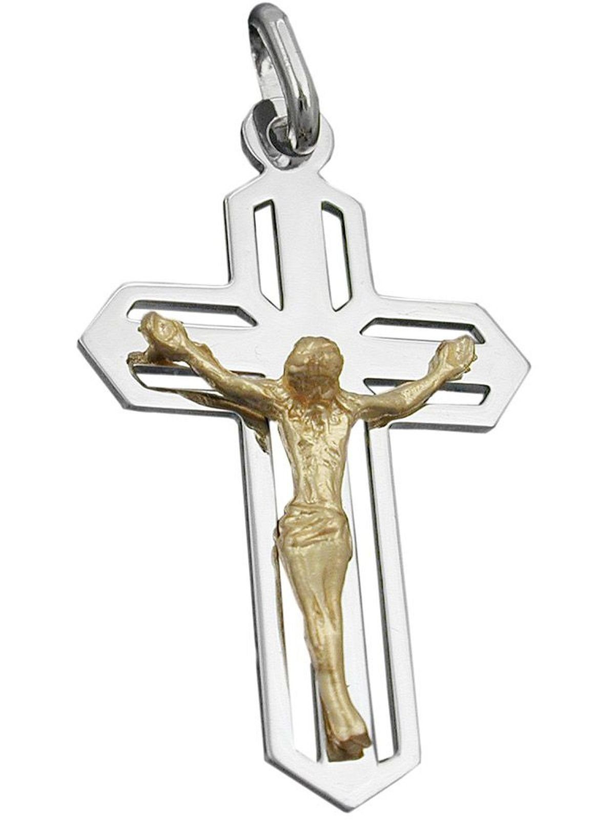 Gallay Kreuzanhänger 38x23mm Kreuz Silber Jesus bicolor glänzend 925 (1-tlg)