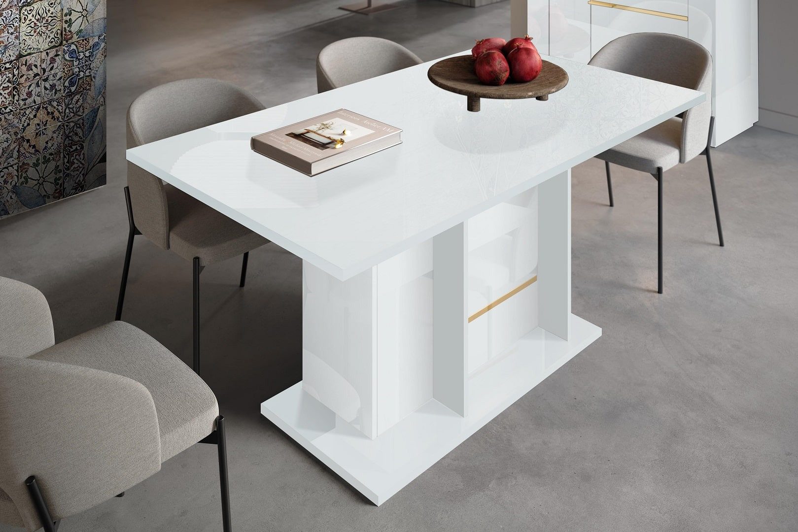 Interdesign24 Esstisch Pegaso (mit Holzgestell, in Hochglanz Weiß), Made in Italy