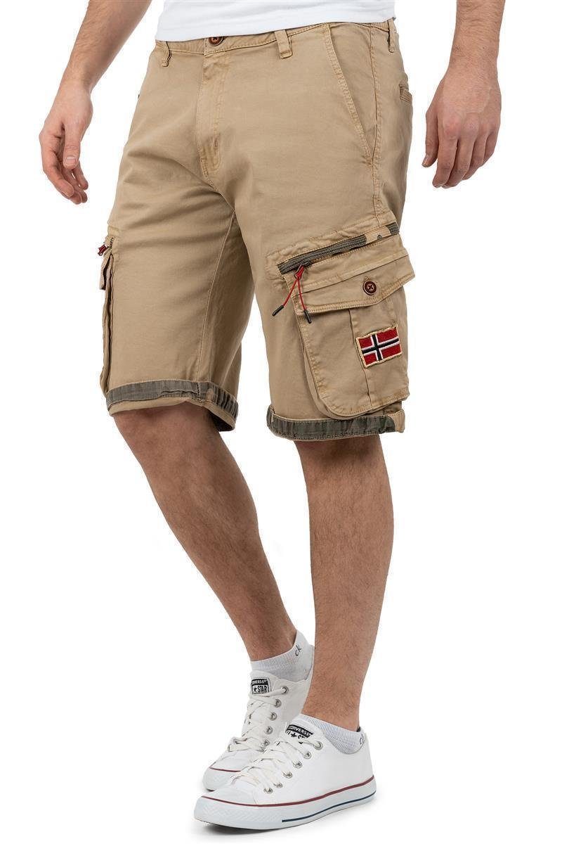 Geo verzierten mit baparento beige Shorts Taschen Hose Norway Men (1-tlg) Kurze Cargo