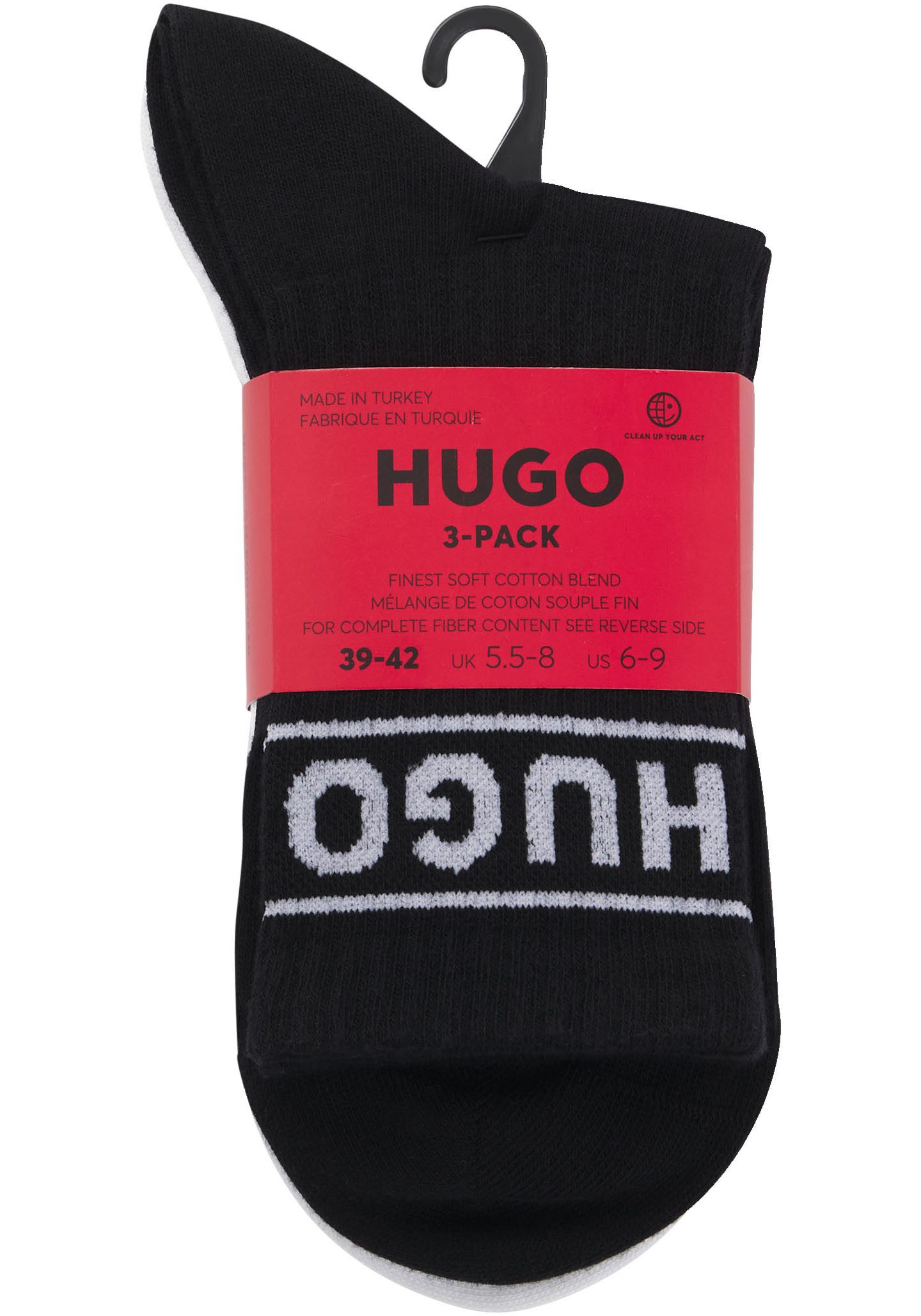 HUGO Freizeitsocken 3P QSRIB SPORTY CC W (Packung, 3-Paar, 3er) mit kontrastfarbenem Logodetail