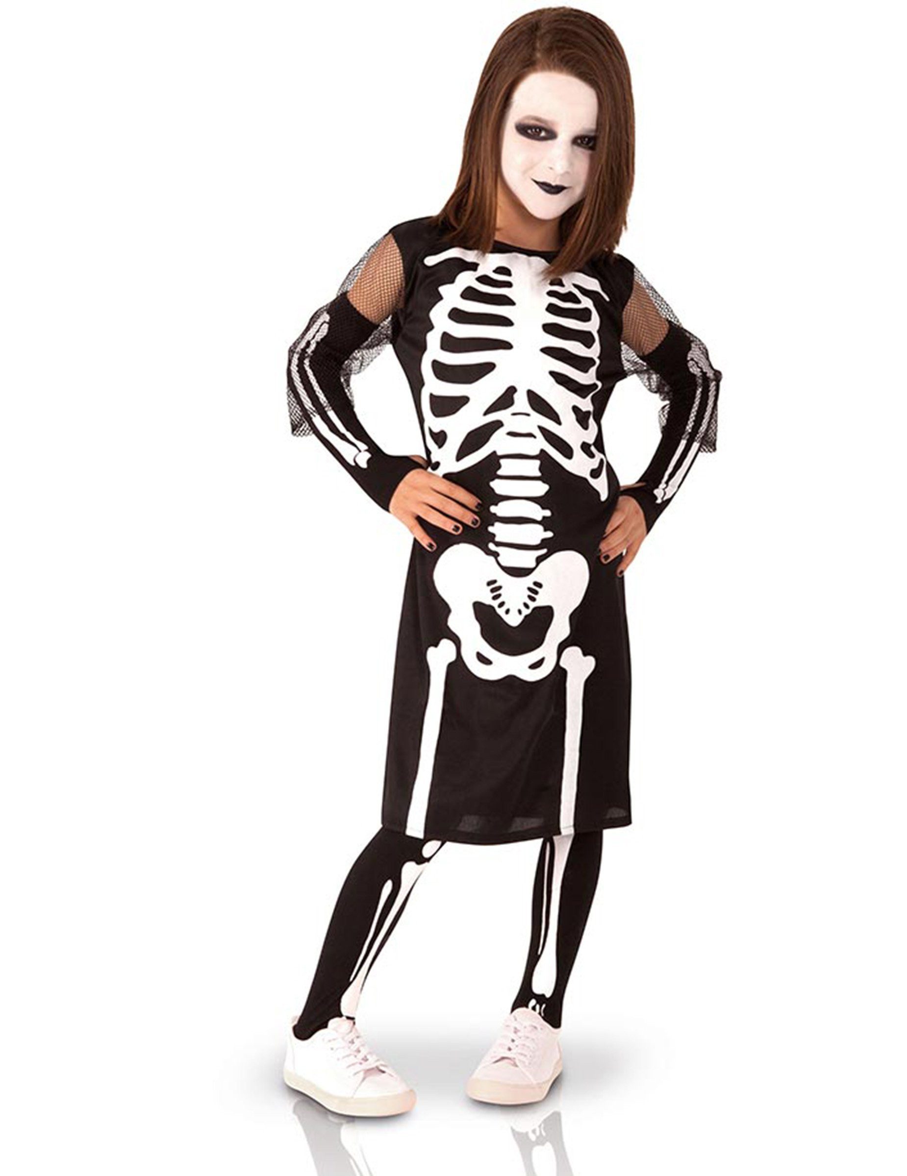 Kostüm Skelett-Kostüm für Mädchen Skelettkleid schwarz-weiss