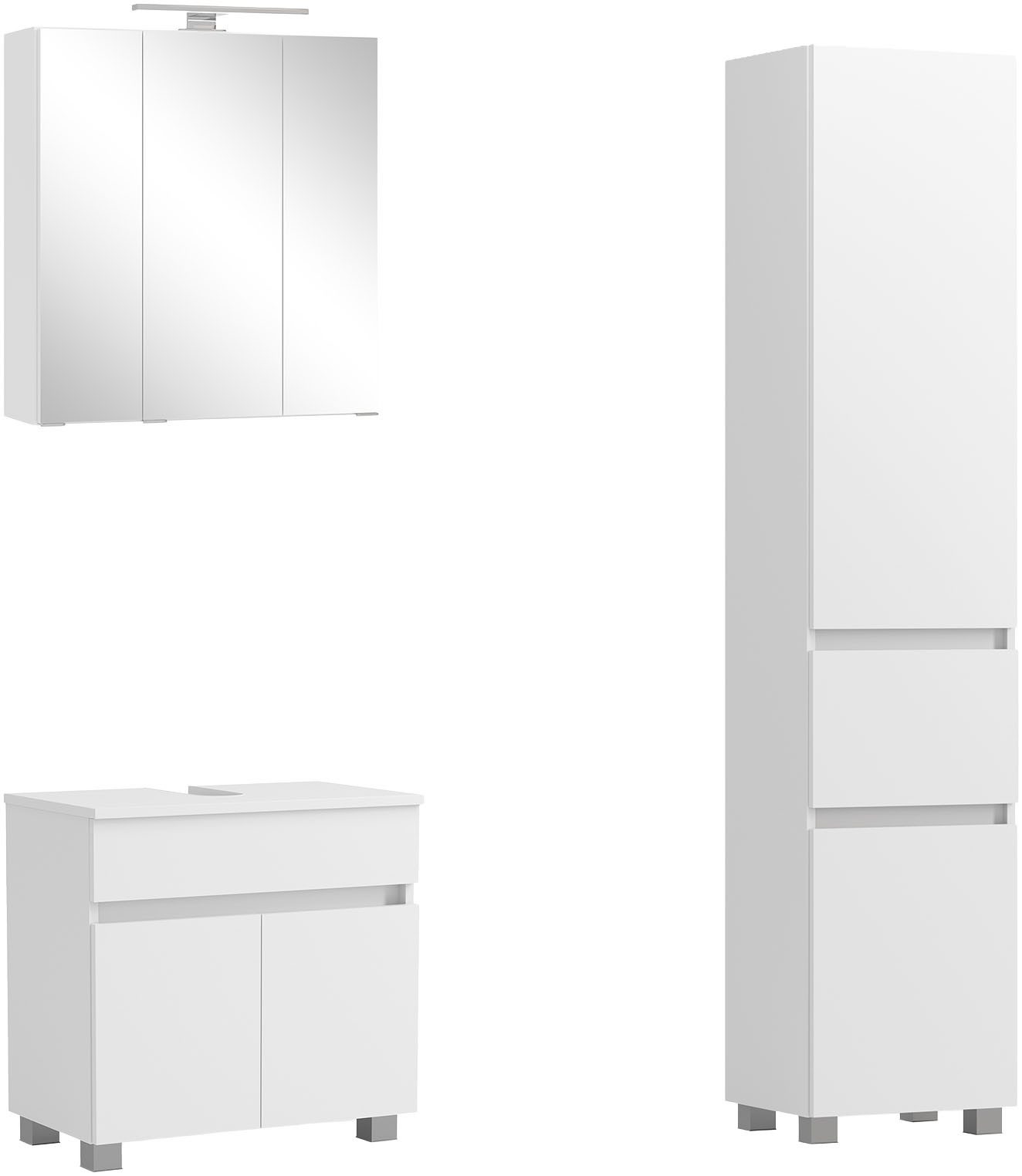 OTTO home Badmöbel-Set BOZEN, 3-tlg. Unterbecken-Set - Seitenschrank, (Badezimmerschrank, Badschrank, Stauraum, Badmöbel, Schrank), Umfangreicher Typenplan für viele Badlösungen, flexibel kombinierbar