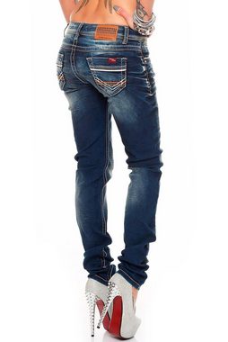 Cipo & Baxx 5-Pocket-Jeans Low Waist Hose BA-WD256 Stonewashed mit Farbigen Nähten in Casual