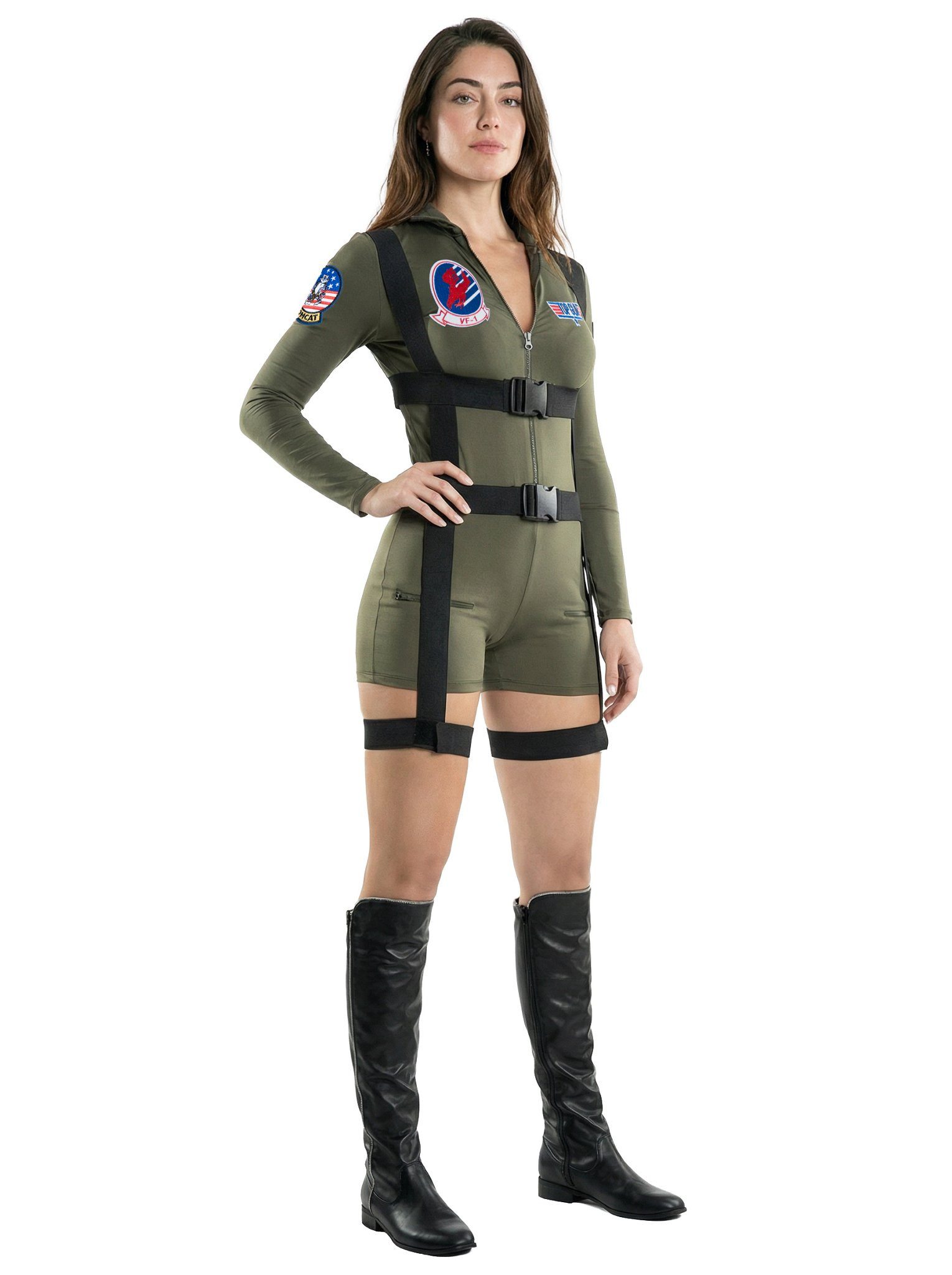 Maskworld Kostüm Top Gun Romper - Karneval Faschingskostüm Damen, Original lizenziertes Kostüm zum Kult-Film 'Top Gun' von MASKWORLD