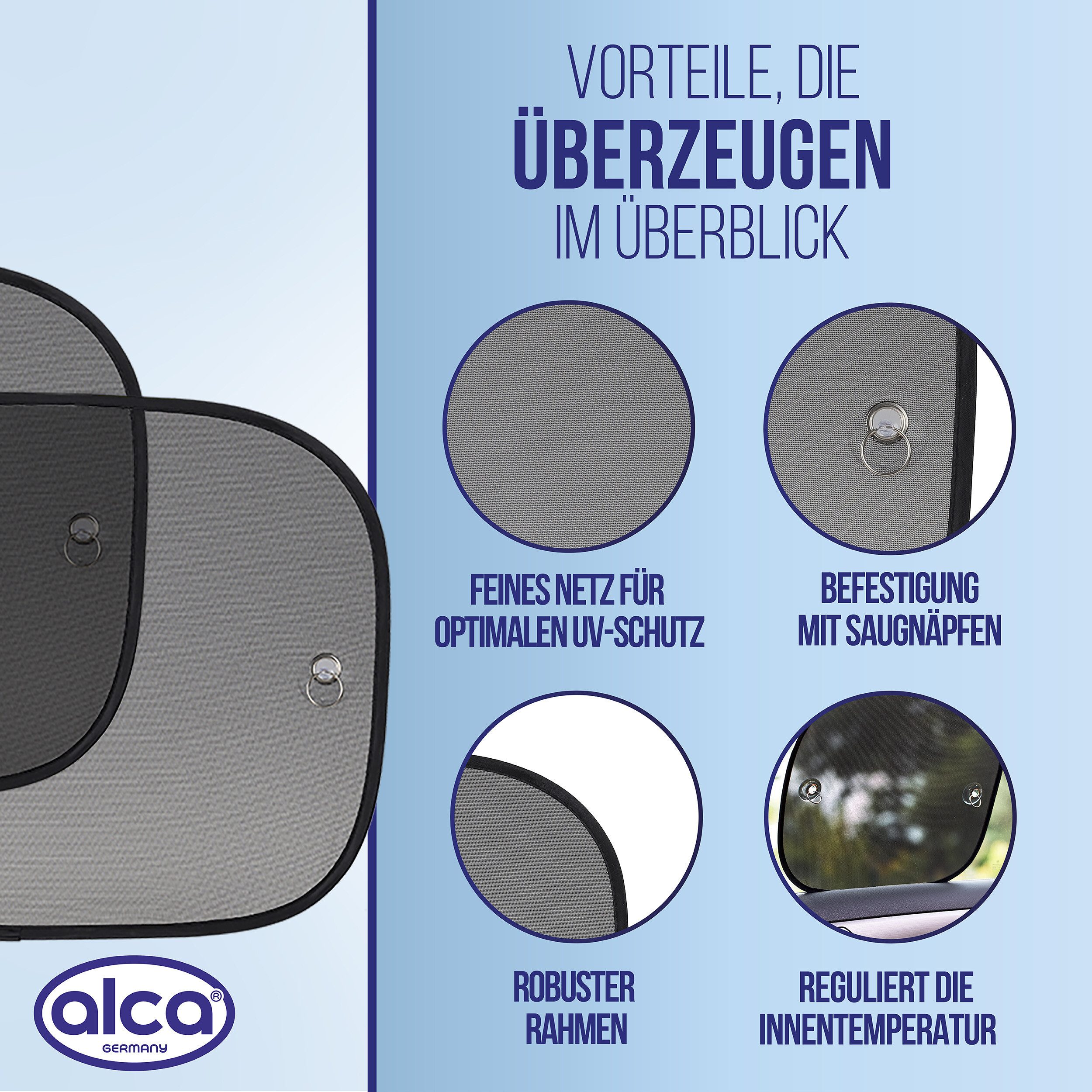 alca Autosonnenschutz Auto-Sonnenschutz 44x36 cm 2er Set UV Schutz Saugnapf Befestigung, 36 x 0.5 cm, (2-St) – Bild 4 von 5