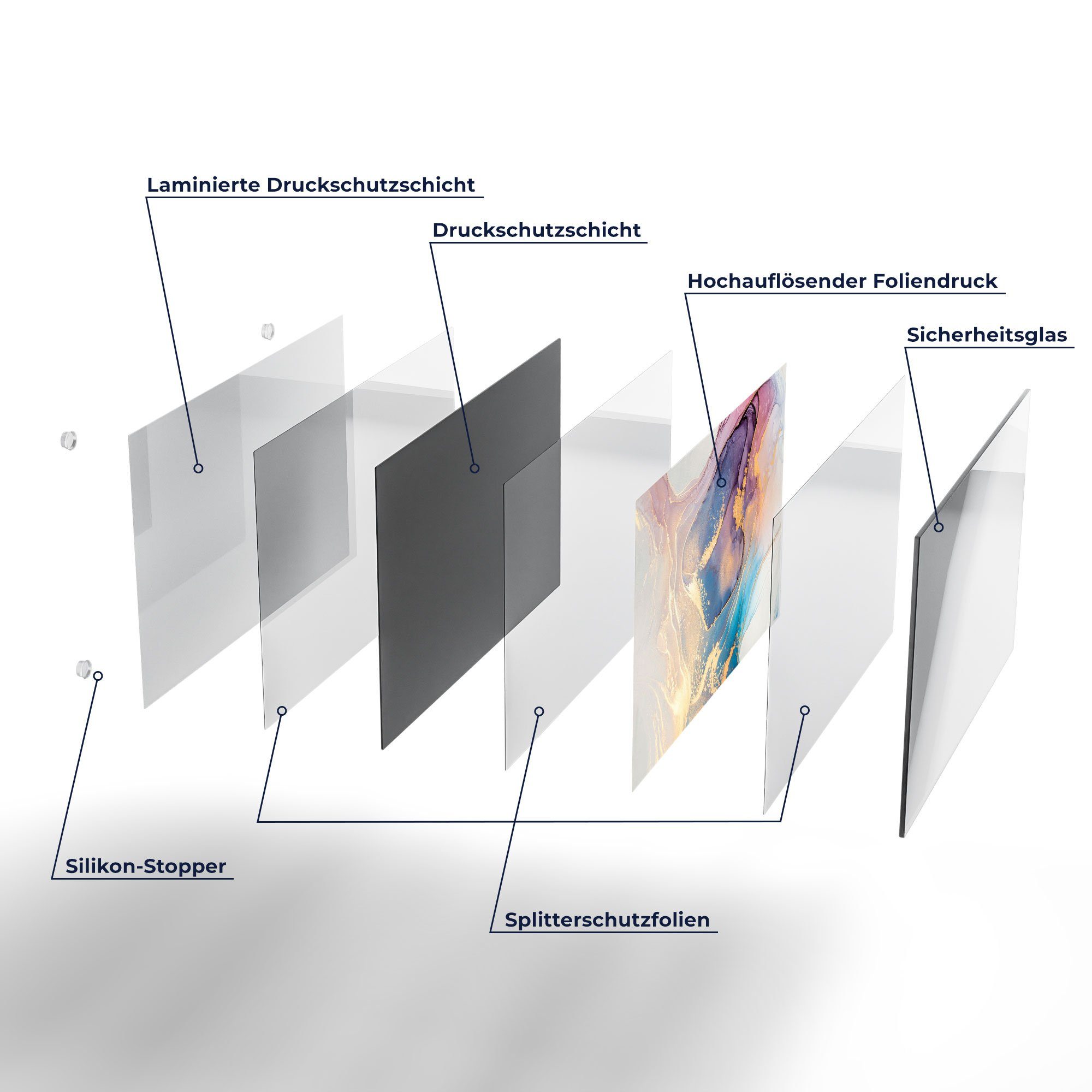 Frühstücksbrett DEQORI Pastell', Schneidebrett Glas, Schneideplatte 'Marmorgrafik Platte in