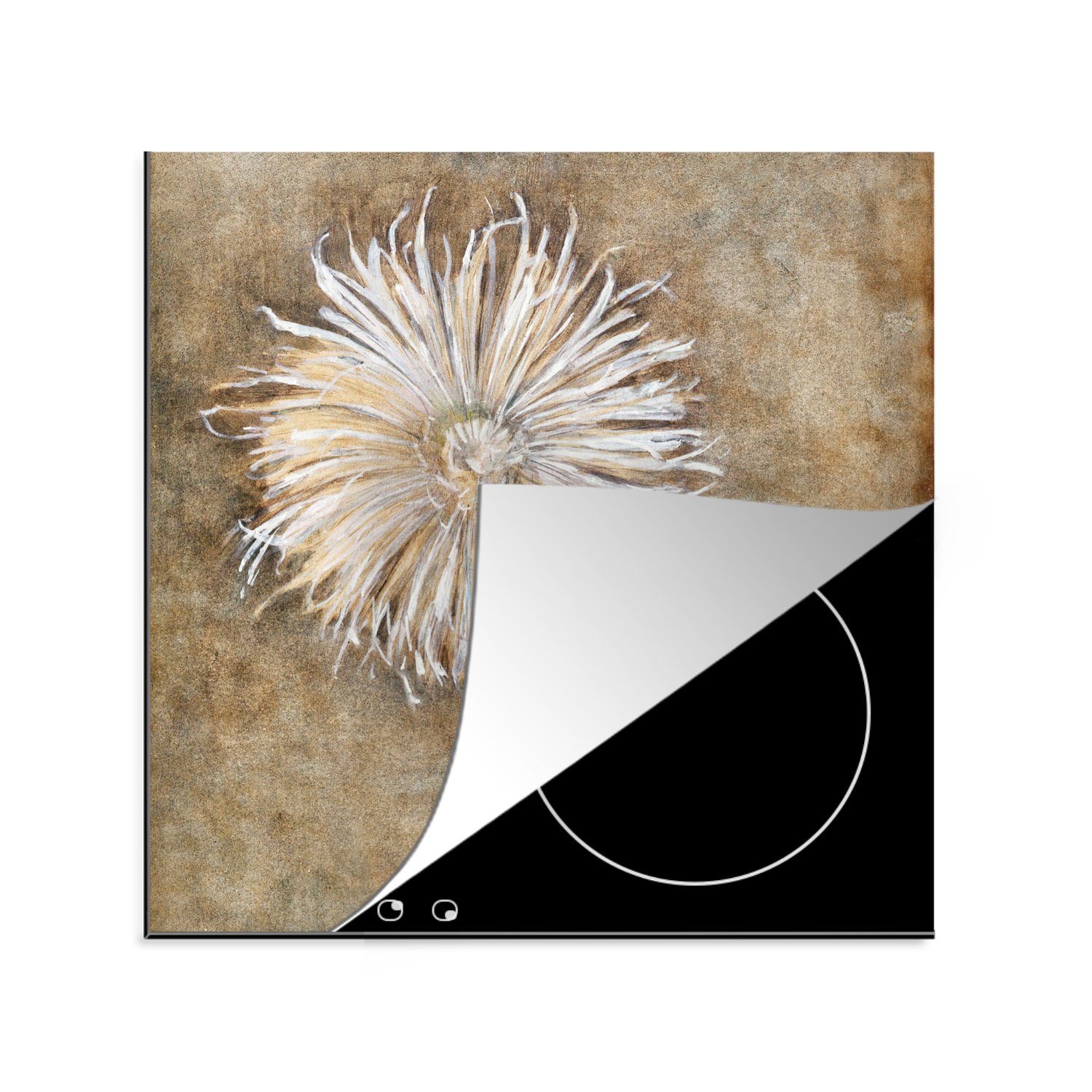 MuchoWow Herdblende-/Abdeckplatte Chrysantheme - Piet Mondrian - Alte Meister, Vinyl, (1 tlg), 78x78 cm, Ceranfeldabdeckung, Arbeitsplatte für küche