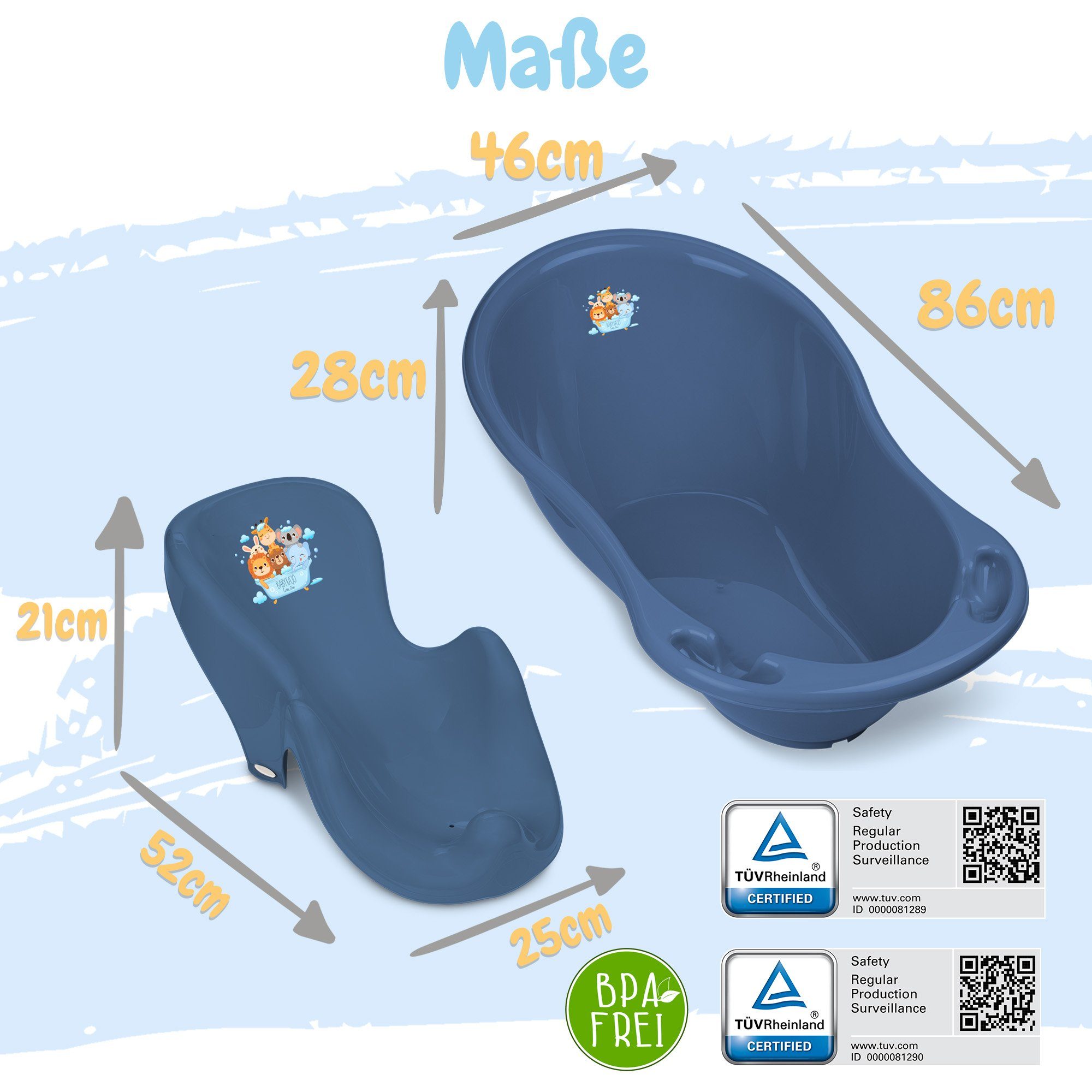 Babykajo Babybadewanne, (Teile, 7-tlg), Baby Badewanne mit Gestell + Badesitz + Töpfchen + Hocker + WC Trainer
