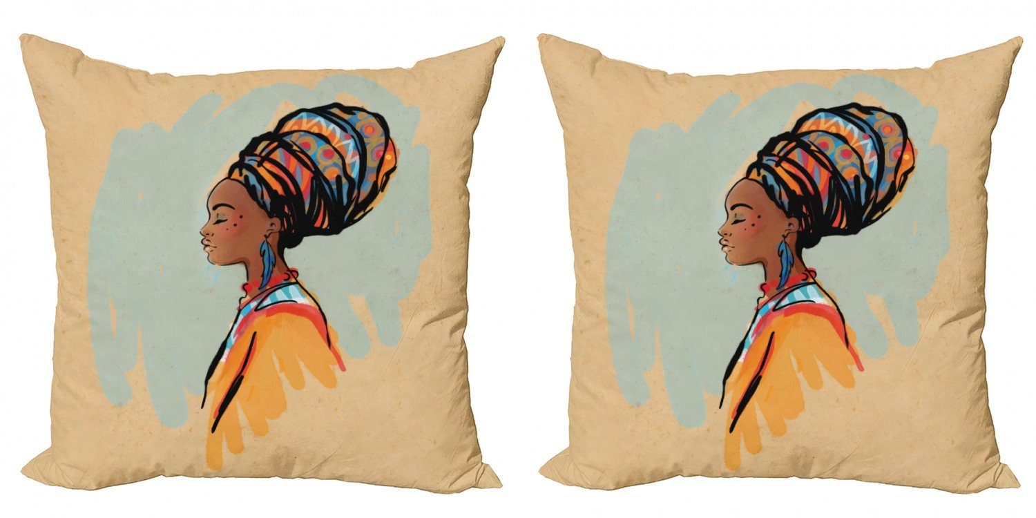 Kissenbezüge Modern Accent Doppelseitiger Digitaldruck, Abakuhaus (2 Stück), afrikanische Frau Profil | Kissenbezüge