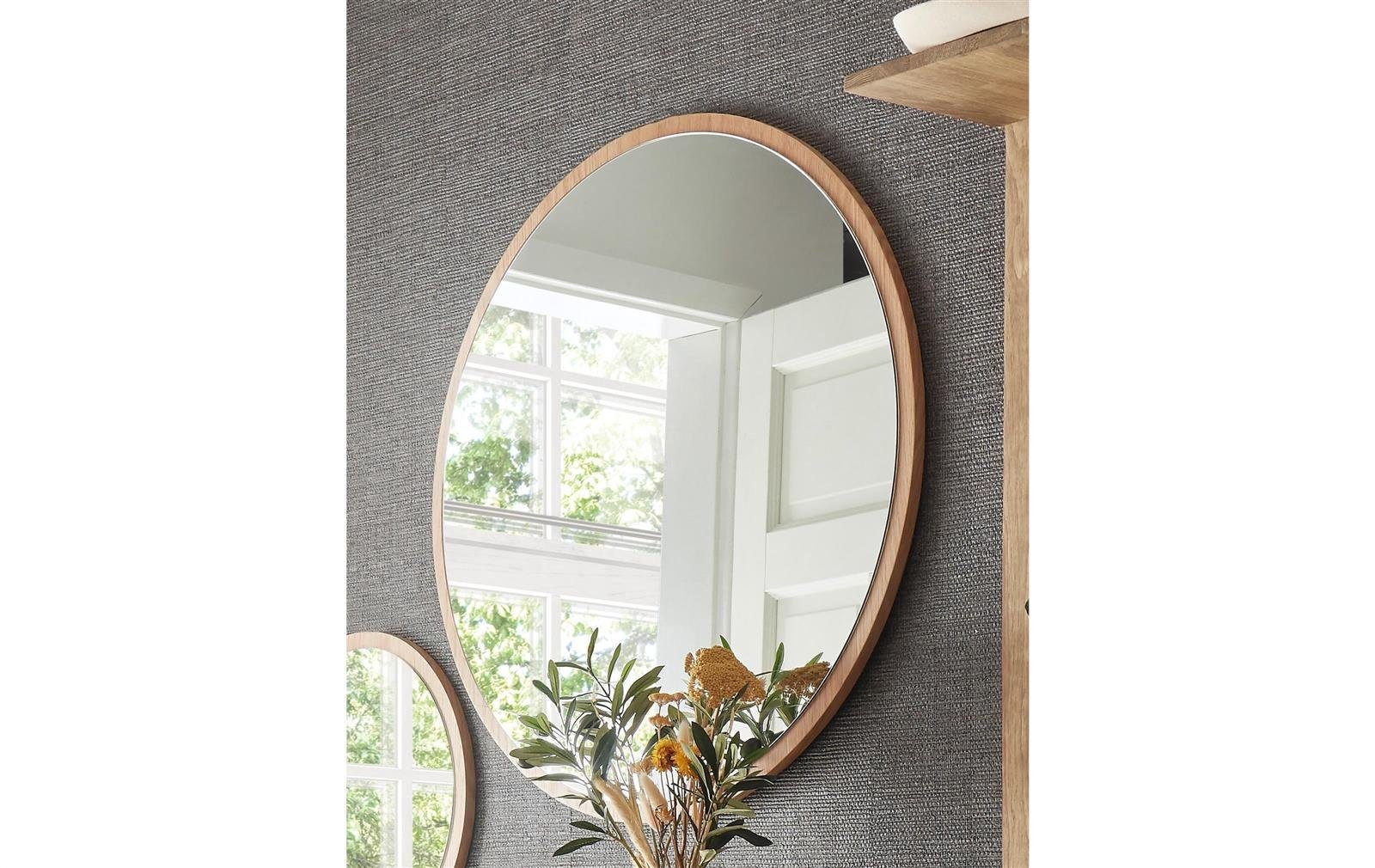 möbelando Wandspiegel Anacortes, Moderner Spiegel, Trägerplatte aus Massivholz in Eiche geölt. Breite 75 cm, Tiefe 75 cm