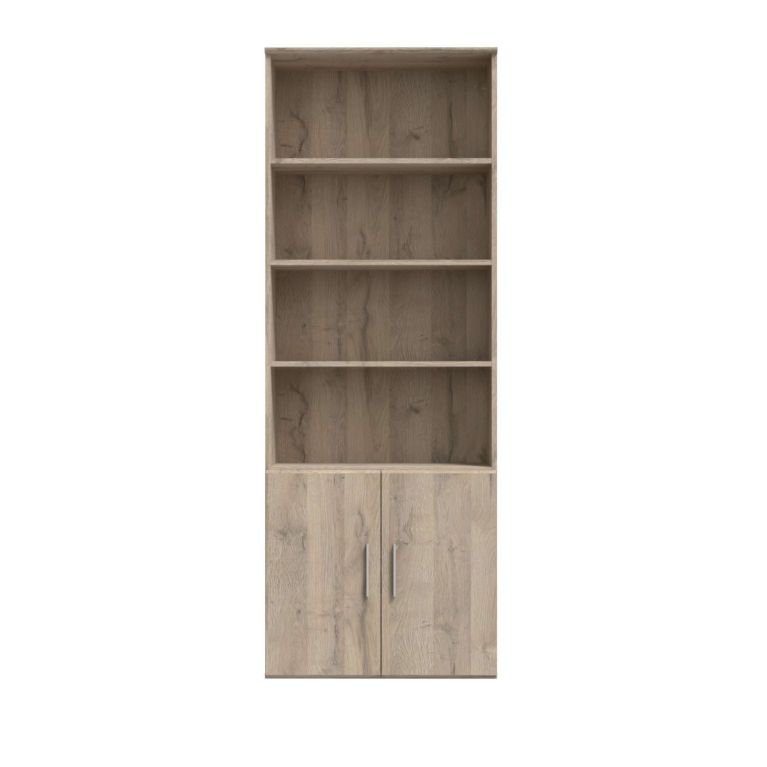 99rooms Bücherregal Mirdi, Bücherregal, Highboard, Schrank, mit 4 offenen Fächern, 2 Türen, aus Holzwerkstoff