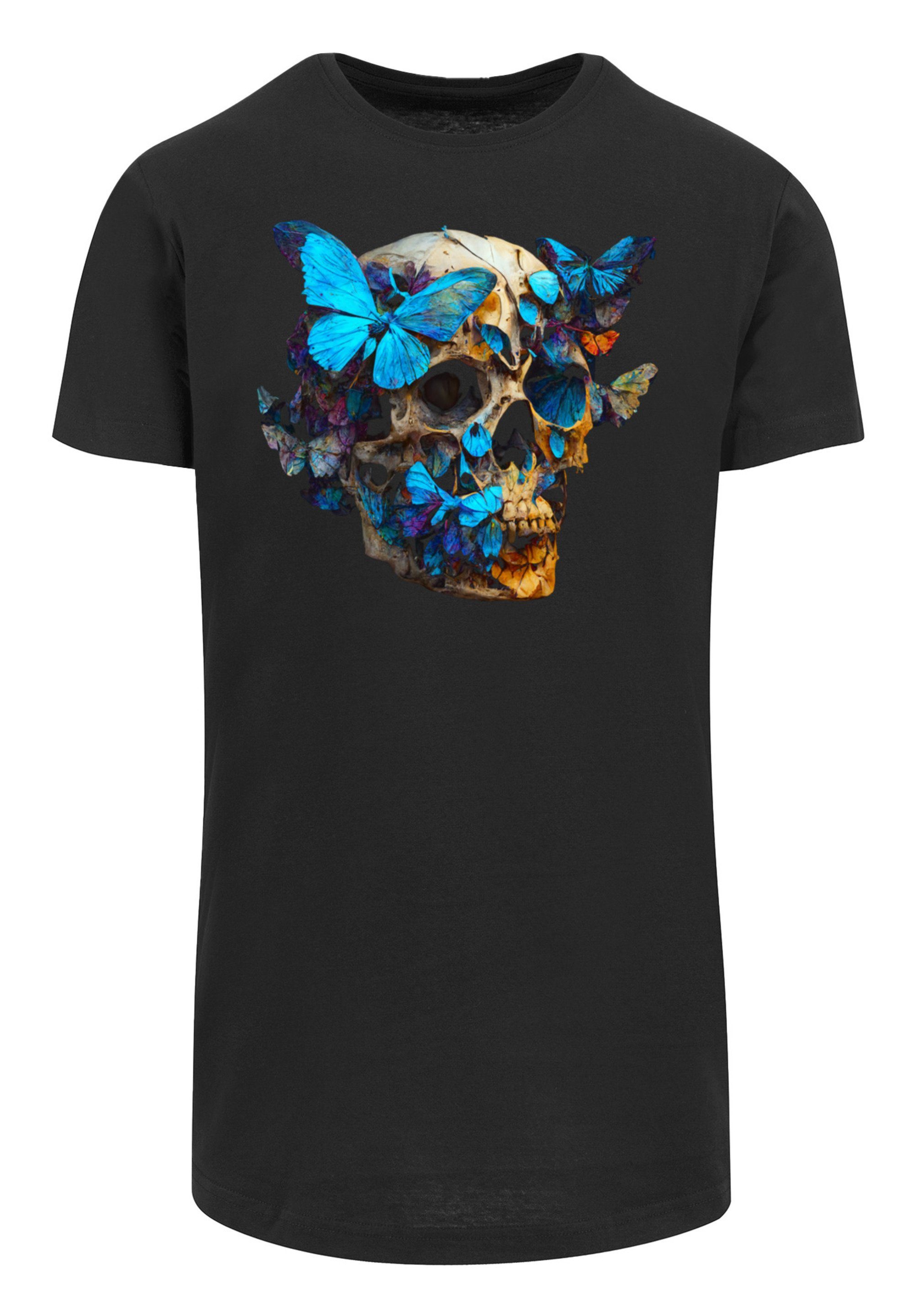 TEE Skull Print T-Shirt Schmetterling schwarz F4NT4STIC LONG