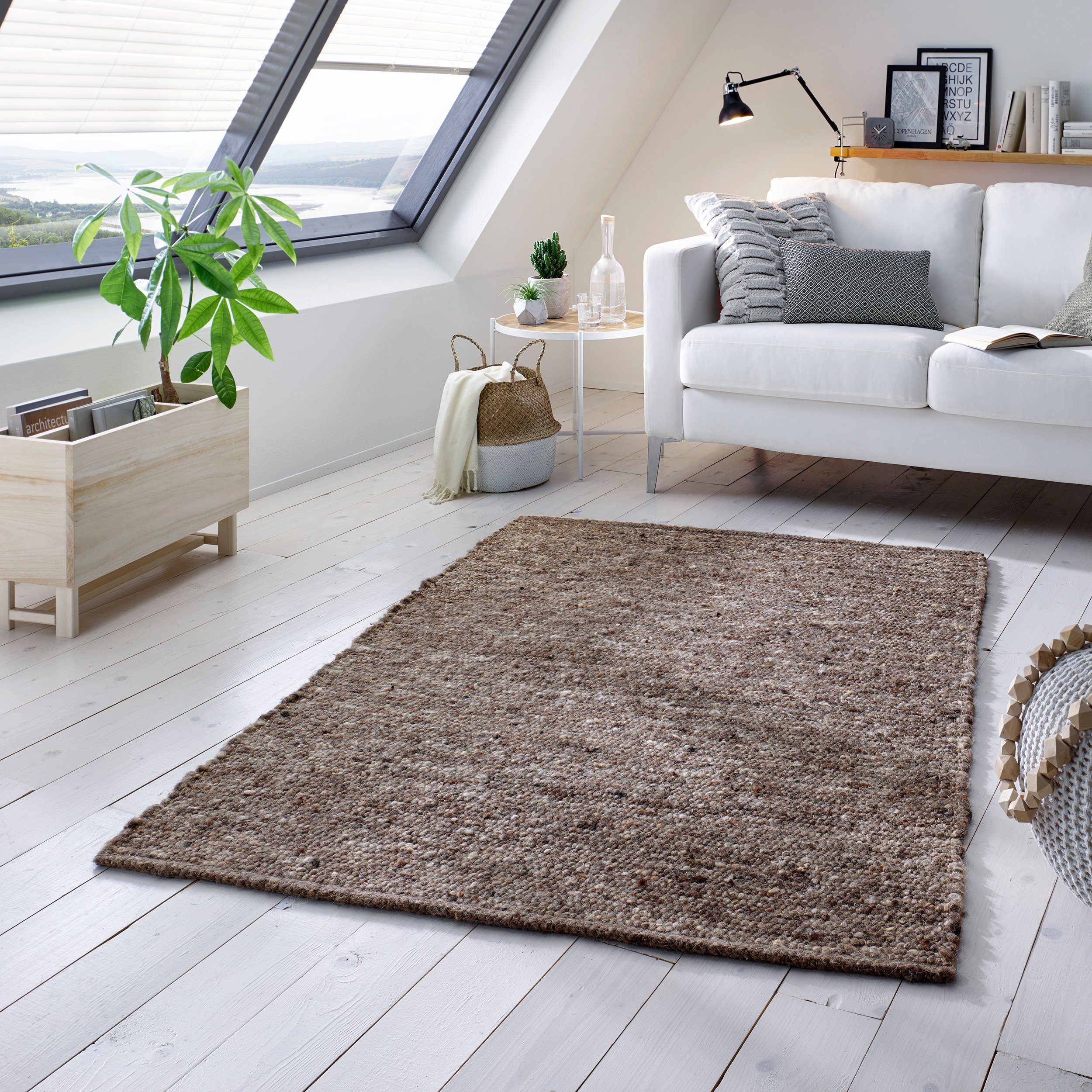 meliert rechteckig, 060x090cm Wohnzimmer Home, Höhe: 10 Wollteppich Schurwolle Schlafzimmer Hand-Webteppich, nachhaltige TaCa mm,