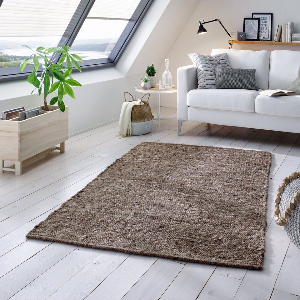 Wollteppich Hand-Webteppich, TaCa Home, rechteckig, Höhe: 10 mm,  nachhaltige Schurwolle meliert Wohnzimmer Schlafzimmer 060x090cm