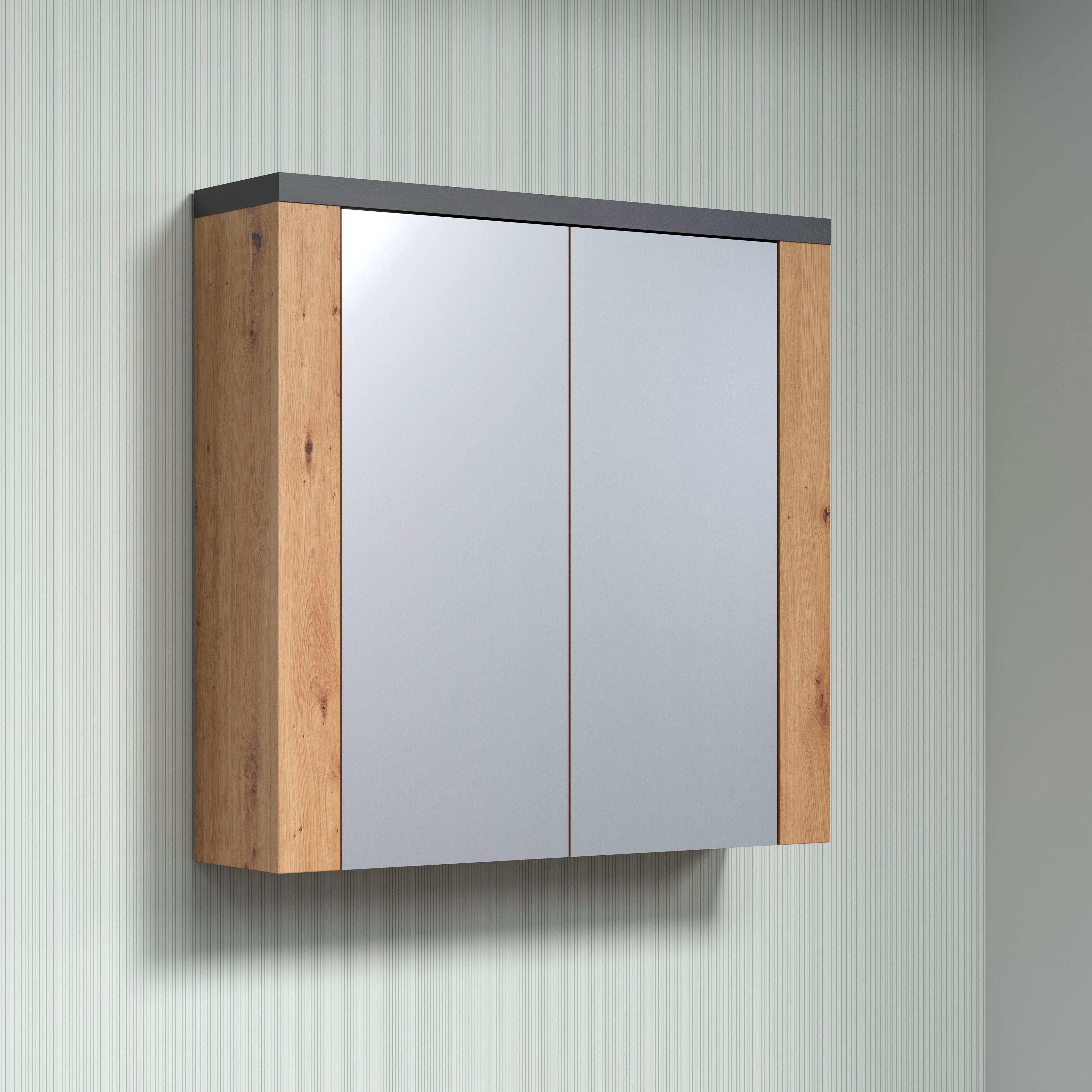welltime Spiegelschrank Ambres Badspiegel in matter Echtholzoptik - Maße (B/T/H) 79/20/78 cm