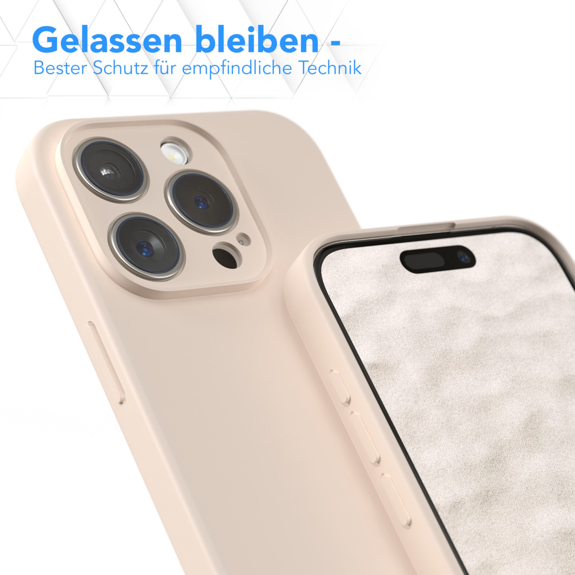 EAZY CASE Handyhülle für Apple iPhone 15 Pro Hülle Silikon 6,1 Zoll, Bumper Case Matt Slimcover Silikonschutzhülle elastisch Taupe / Beige – Bild 4 von 5