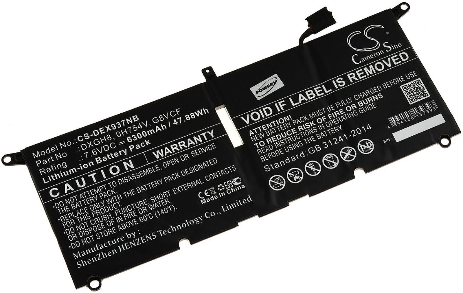 Powery Akku für Dell XPS 13 9370 Laptop-Akku 6300 mAh (7.6 V)