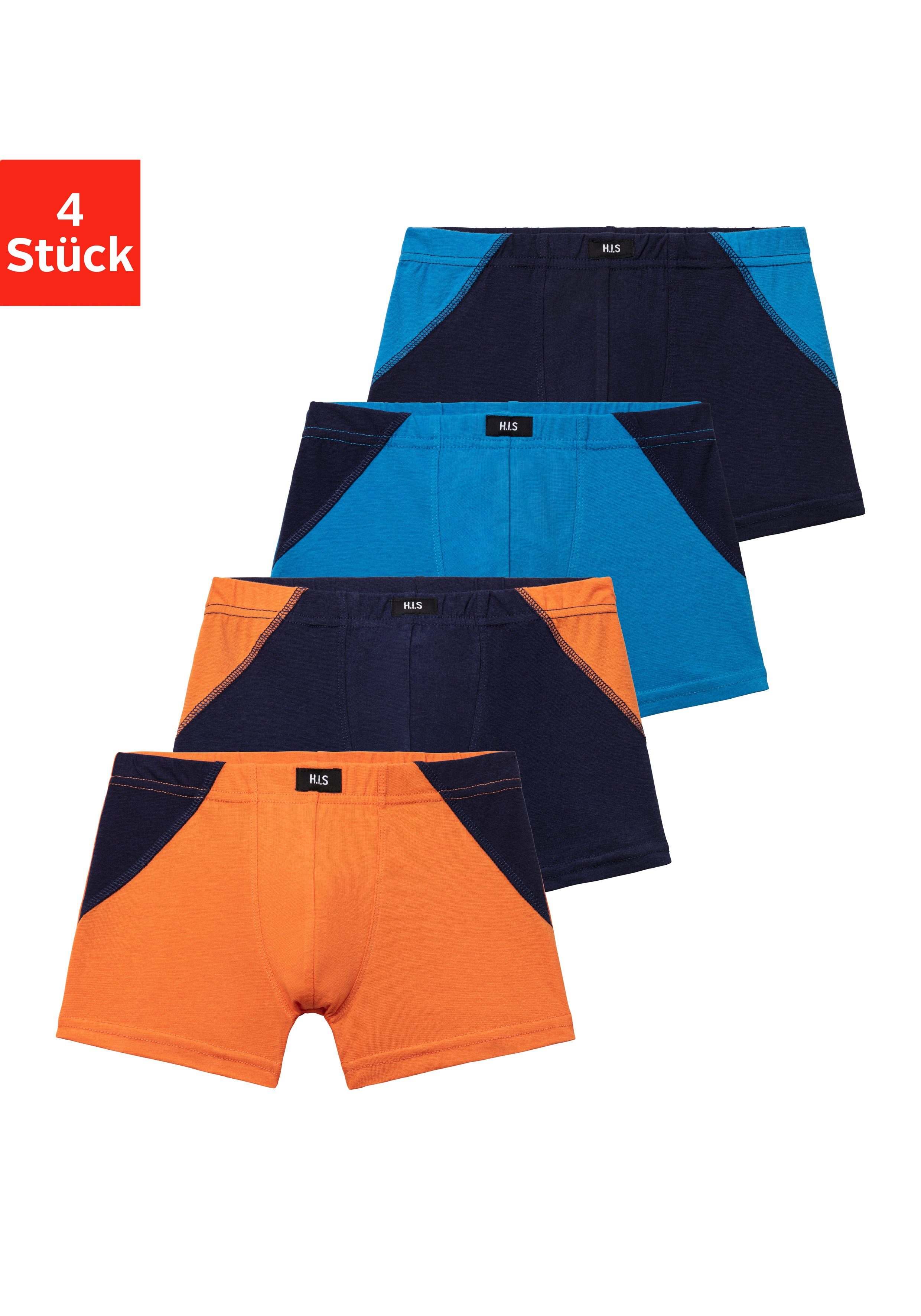 coolem 4-St) Colorblocking H.I.S marine-blau, blau-marine, mit marine-orange orange-marine, sportlichen (Packung, Boxer einen Auftritt für