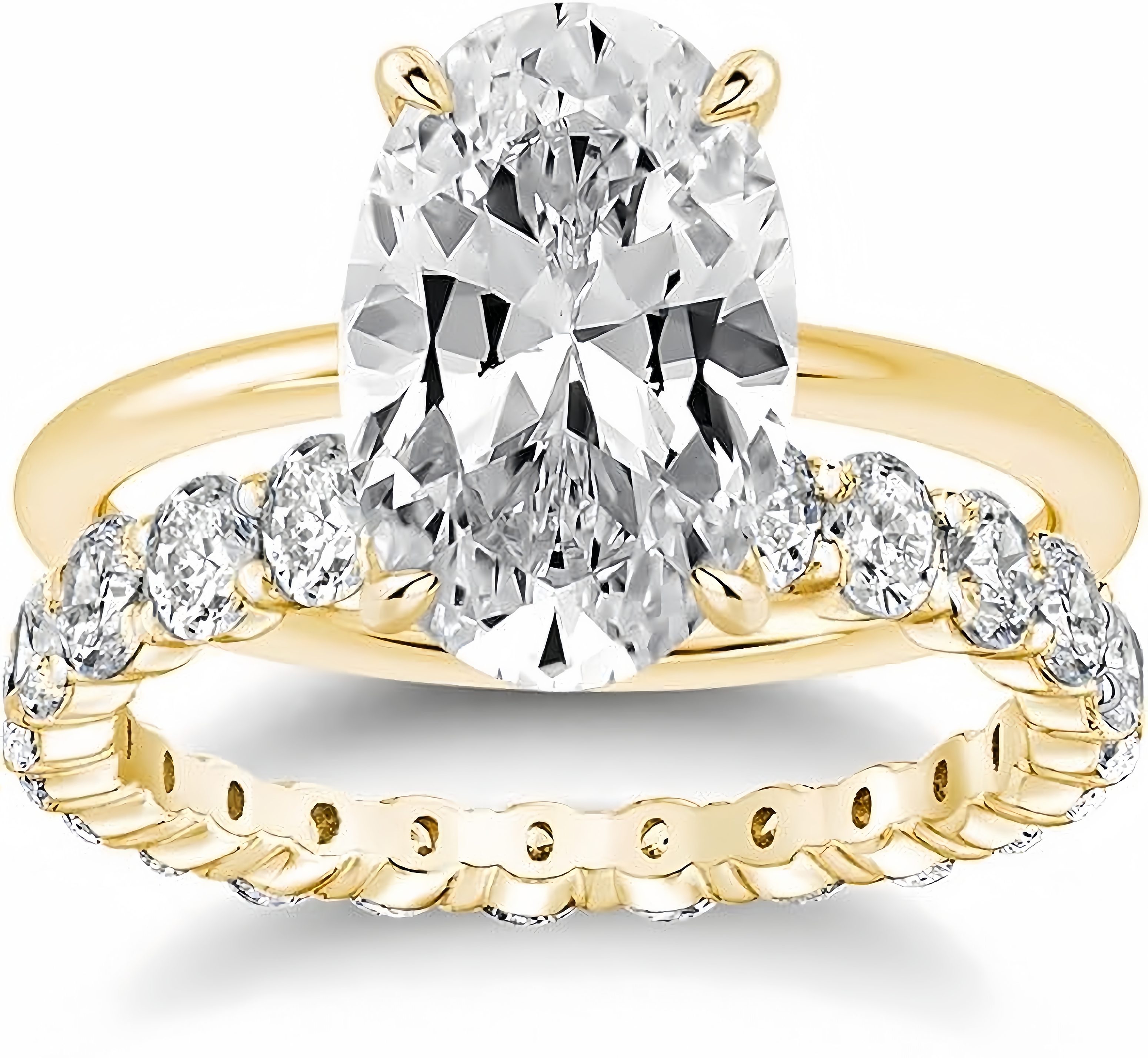 Jumpeak Verlobungsring 3.5ct D vvs2,Labordiamant,Prächtig,Trauringe Ehering Set 2 teilig, stapelbar, Diamant imElliptisches Schneiden, Hochzeitsgeschenk