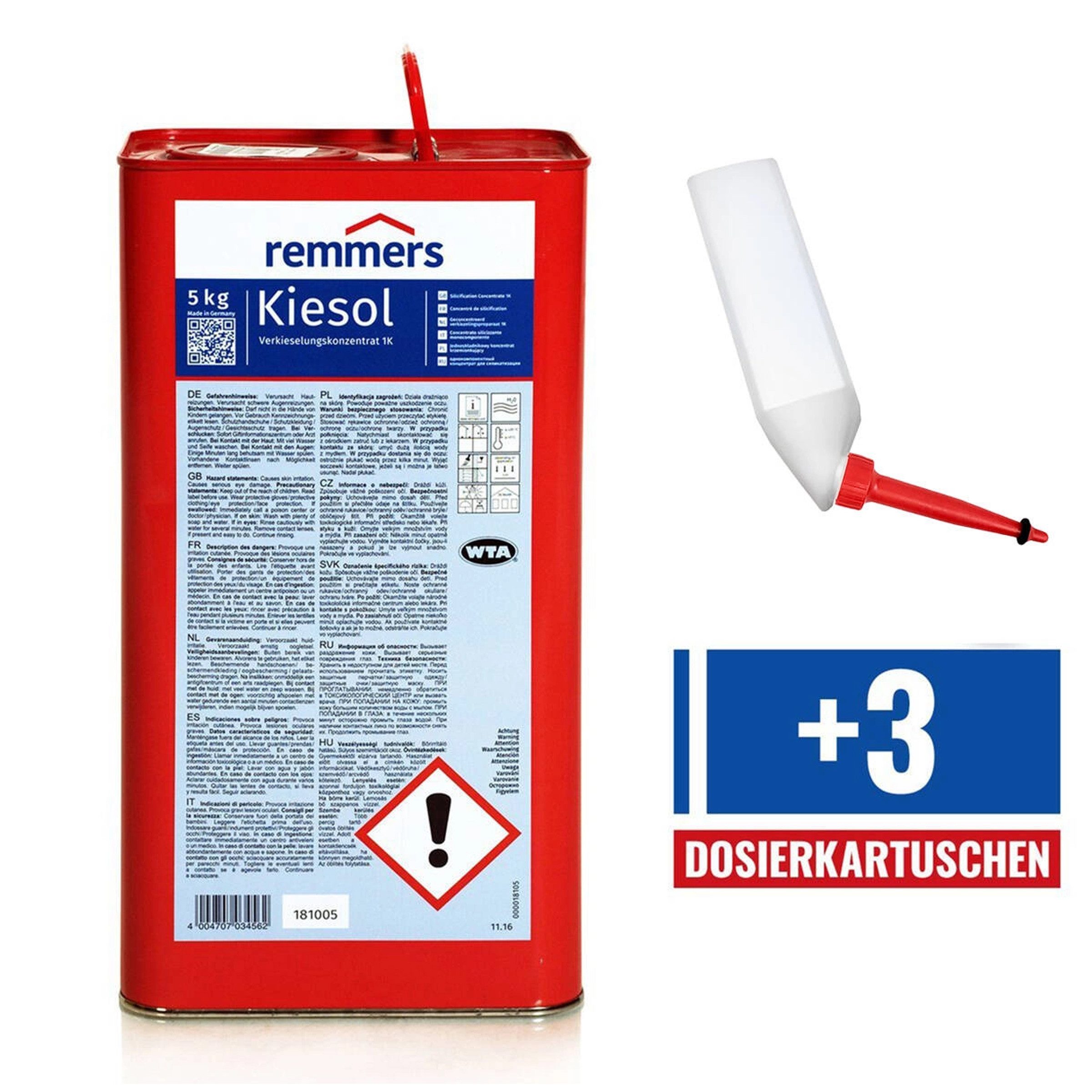 Remmers Universalgrundierung Remmers Set Kiesol 5kg/10kg Verkieselungskonzentrat + 3 Kartuschen