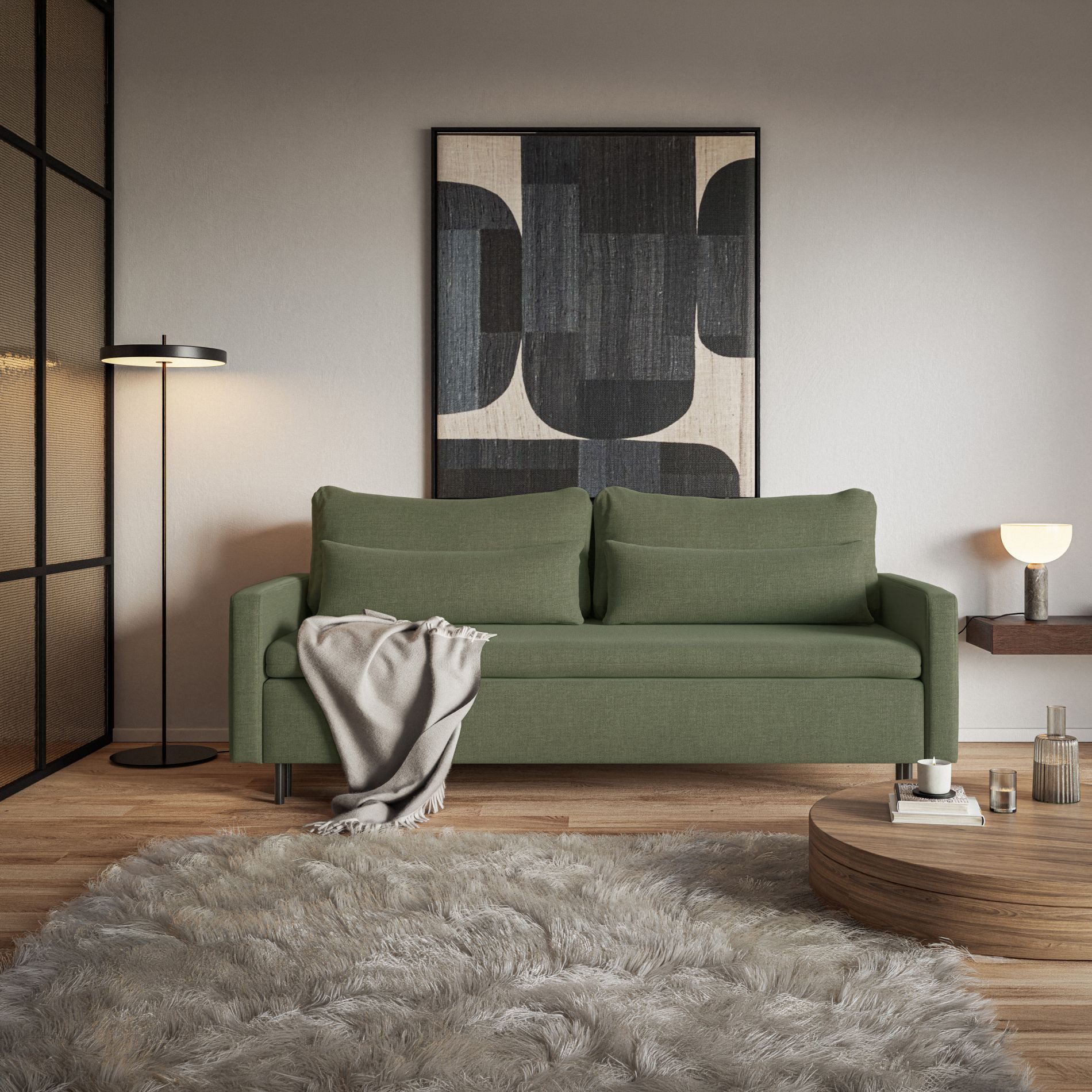 Selsey Schlafsofa, mit Schlaffunktion, Stauraum, Chenille und Zierkissen, 220 cm