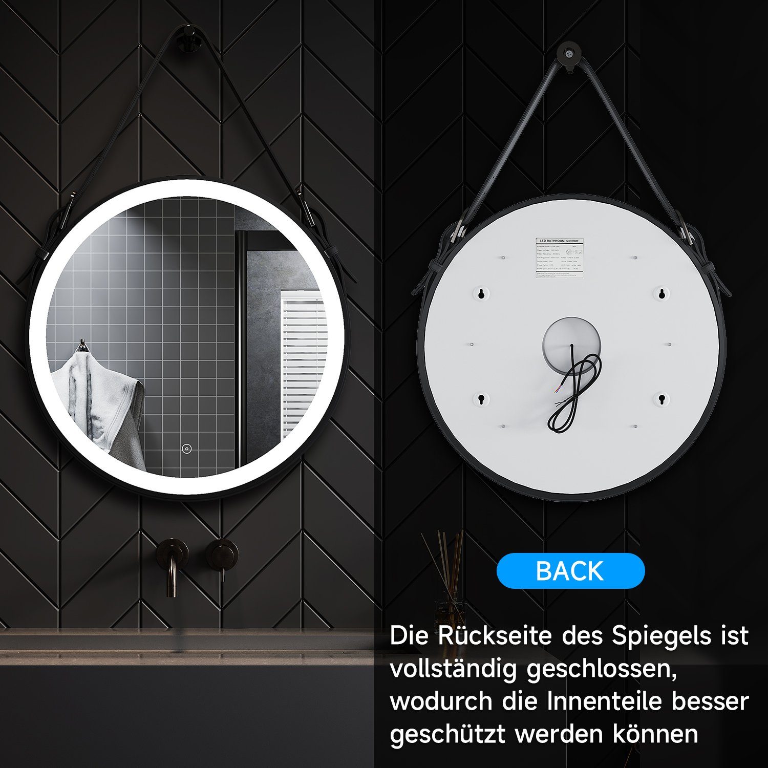 SONNI Badspiegel Badezimmerspiegel Beleuchtung LED cm Ø Modern Touch, 60 Badspiegel mit Schminkspiegel Rund Touchschalter Beschlagfrei,Verstellbarer
