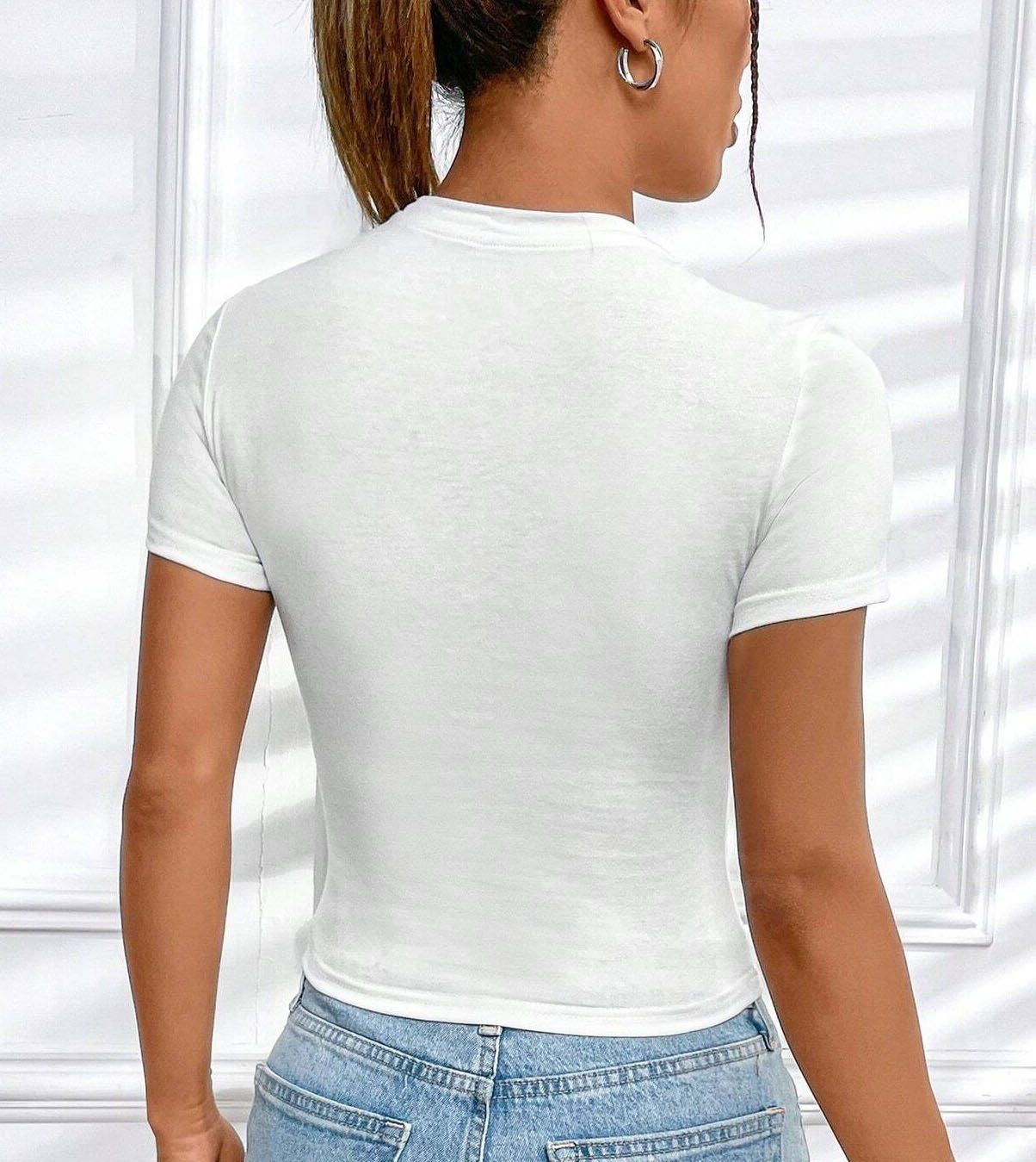 RMK Print-Shirt Damen T-Shirt Bär Originaldesign, Baumwolle, Brille Sommer Top aus Teddybär Unifarbe Rundhals mit süßer Weiß-Lila lizenziertem