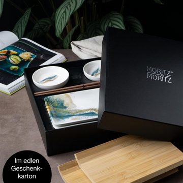 Moritz & Moritz Tafelservice Moritz & Moritz Gourmet - Sushi Set 10 teilig Marmor grün / Gold (8-tlg), 2 Personen, Geschirrset für 2 Personen