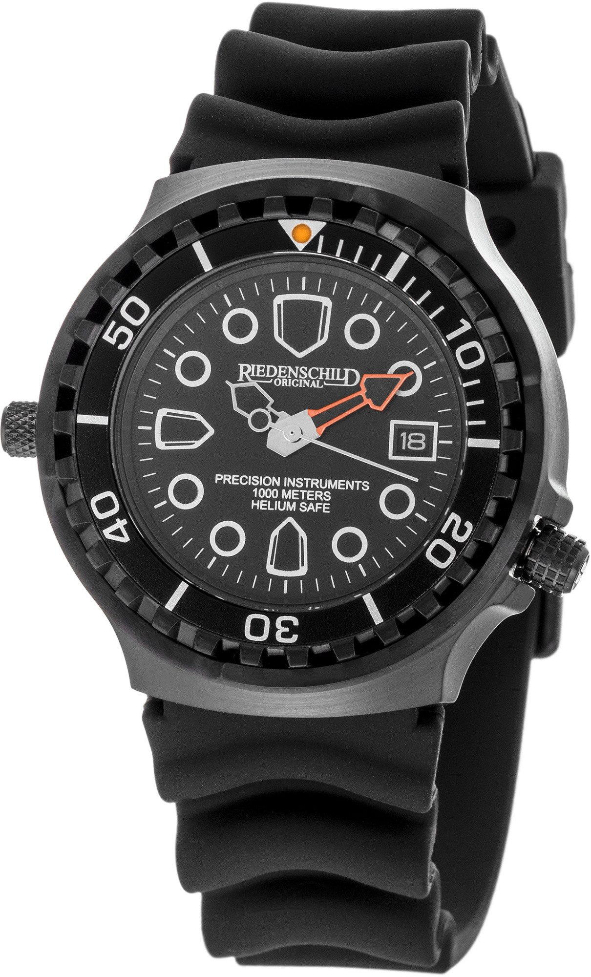 Riedenschild Taucheruhr RS9000-04, 100 ATM Wasserdicht, 46 mm Edelstahlgehäuse, Silikonarmband, Heliumventil, Saphirglas, Profi-Taucheruhr für Herren
