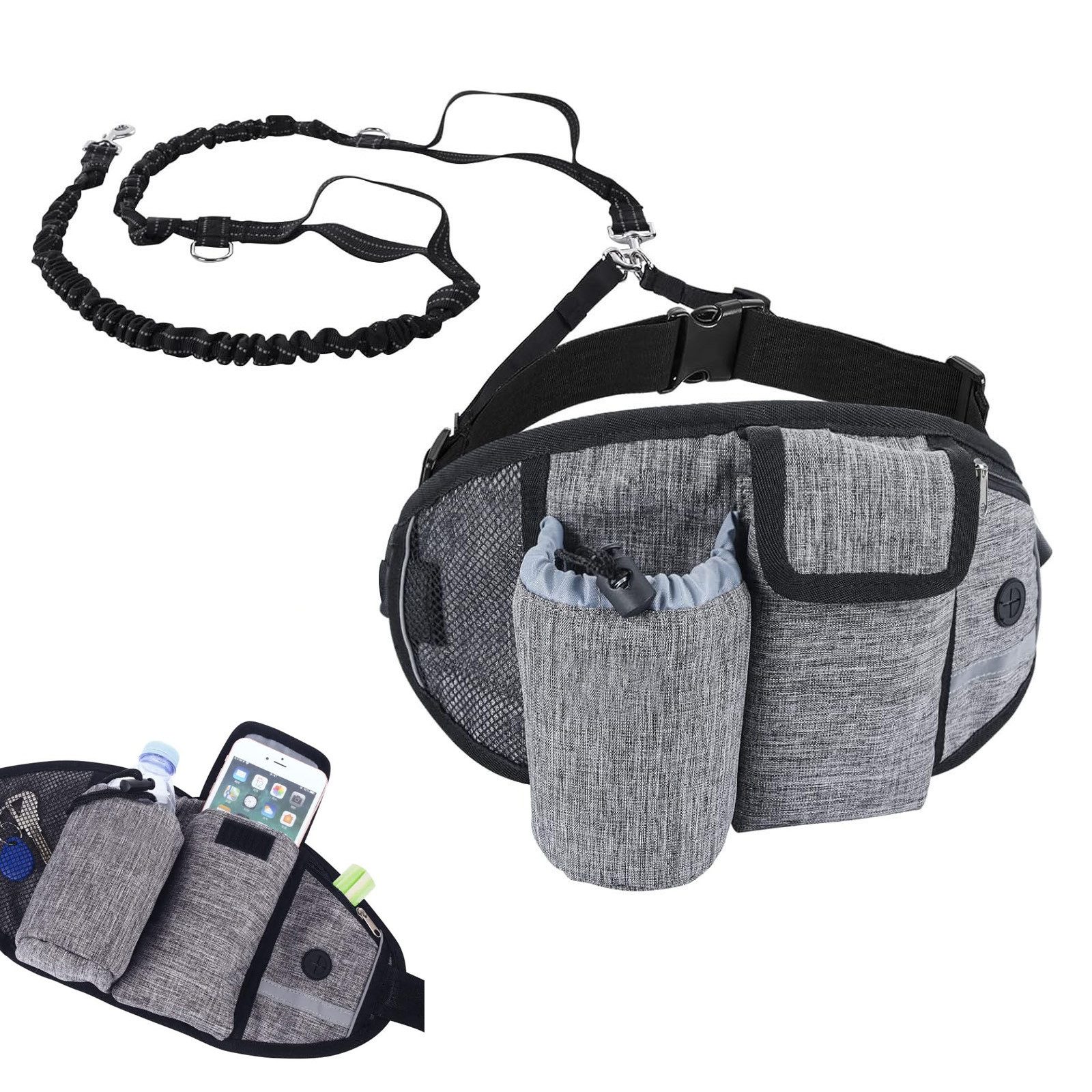 OKWISH Joggingleine Jogginggürtel Hundeleine Freihändige Hüftgurt, (Stoßdämpfende verstellbarem reflektierende, 1-tlg., Freihandleinen zum Nachtläufe Laufen Joggen Wandern usw), für Hunde bis zu 30 kg