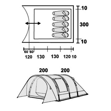 10T Outdoor Equipment Tunnelzelt Oslo 5 Personen Tunnelzelt Zelt Familienzelt wasserdicht 5000mm, Personen: 5