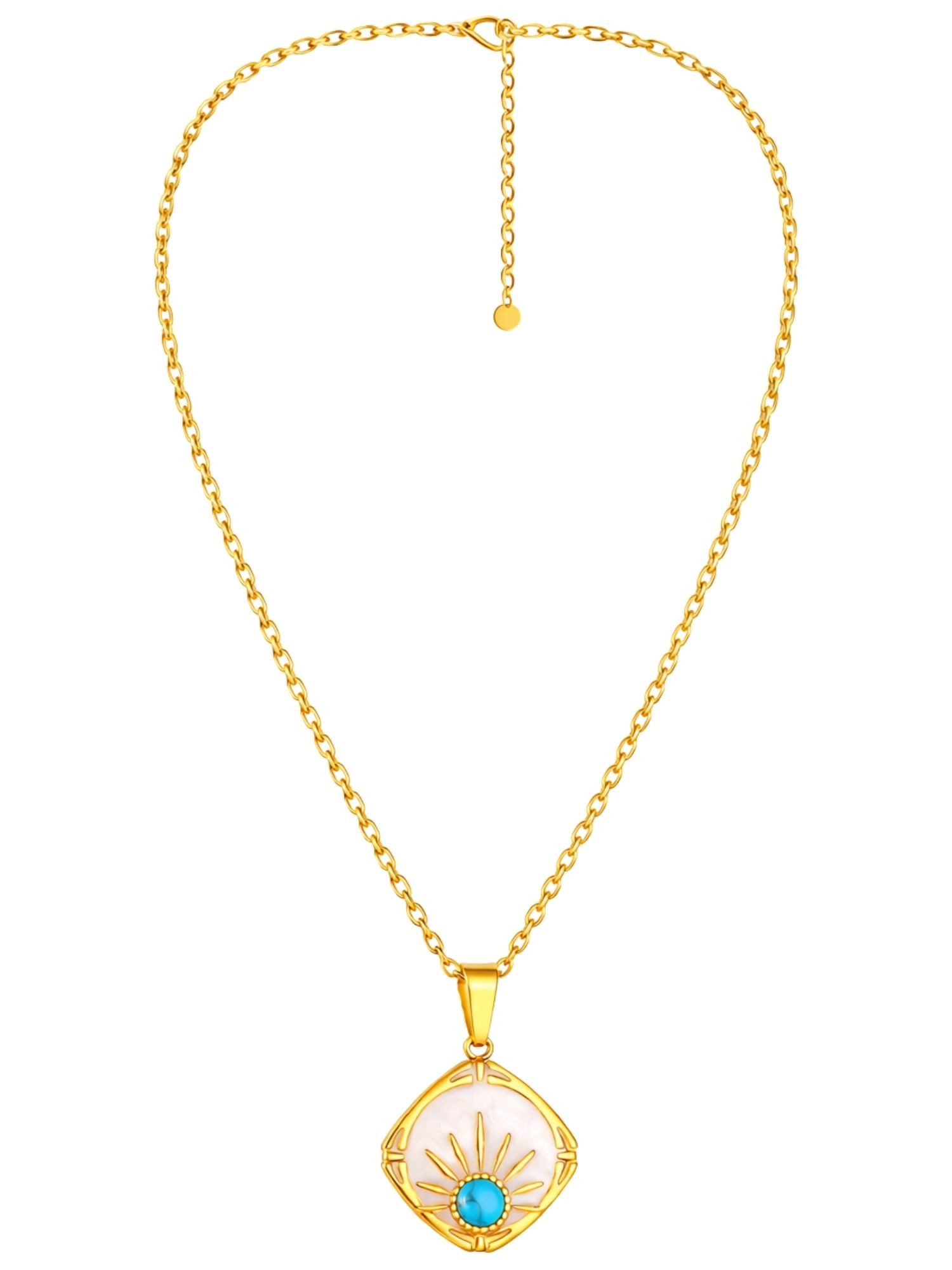 BS Schmuckdesign Kette mit Anhänger Halskette Damen türkiser Marmorit Anhängerkette vergoldet (inkl. Geschenkbox), 18K vergoldet, hypoallergen & wasserfest